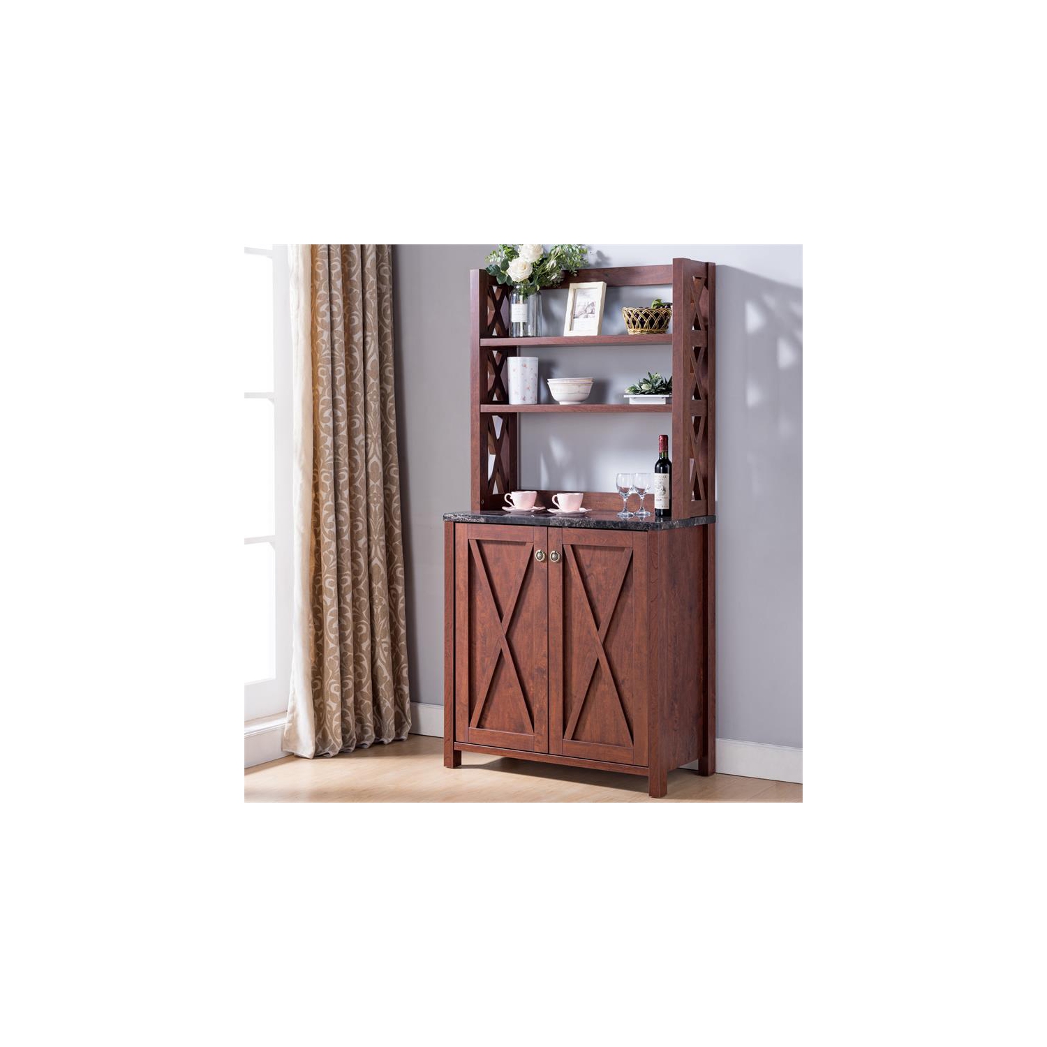Bowery Hill Farmhouse Wood Multi-Storage Kitchen Cabinet in Walnut