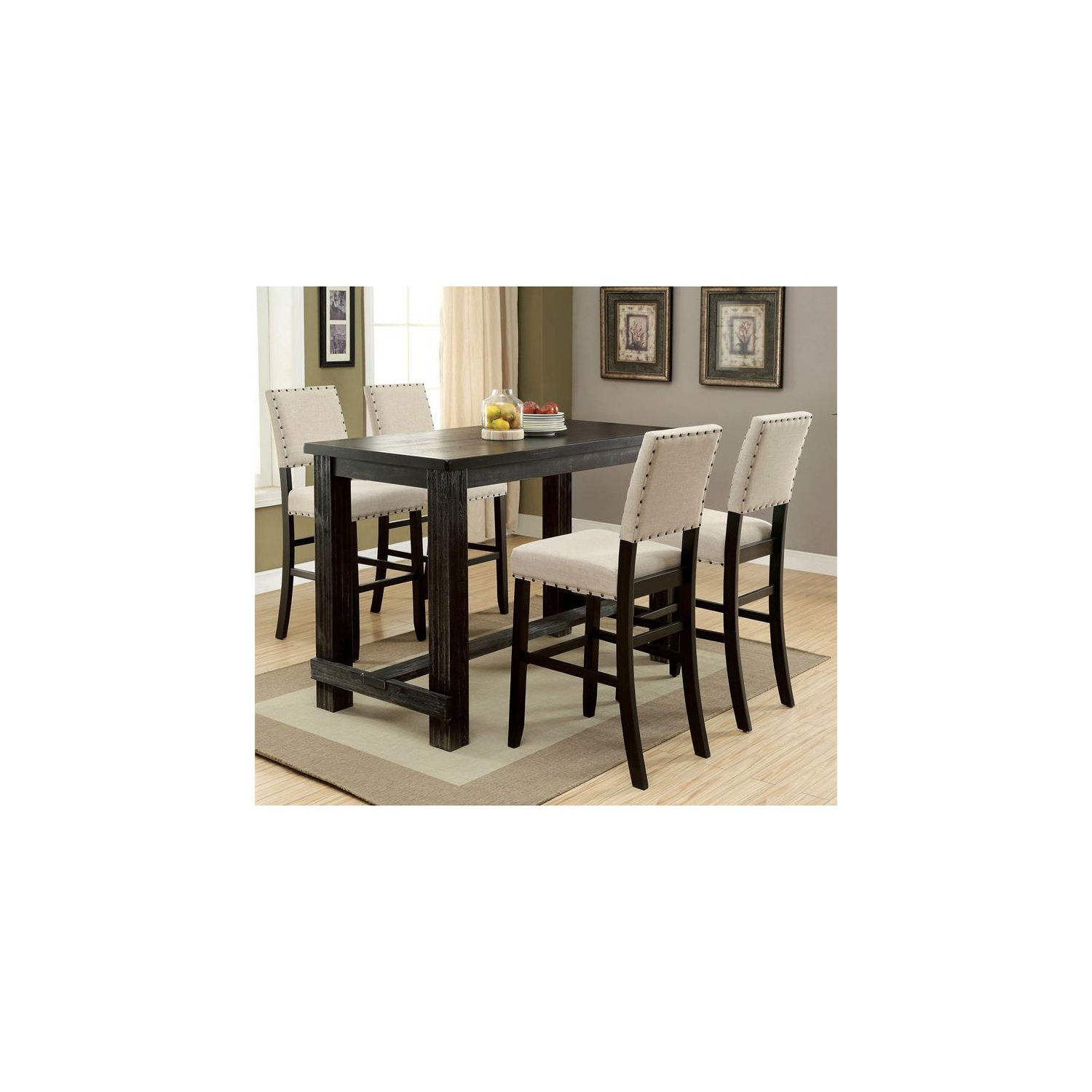 Bowery Hill Transitional Fabric Padded Bar Stool in Beige