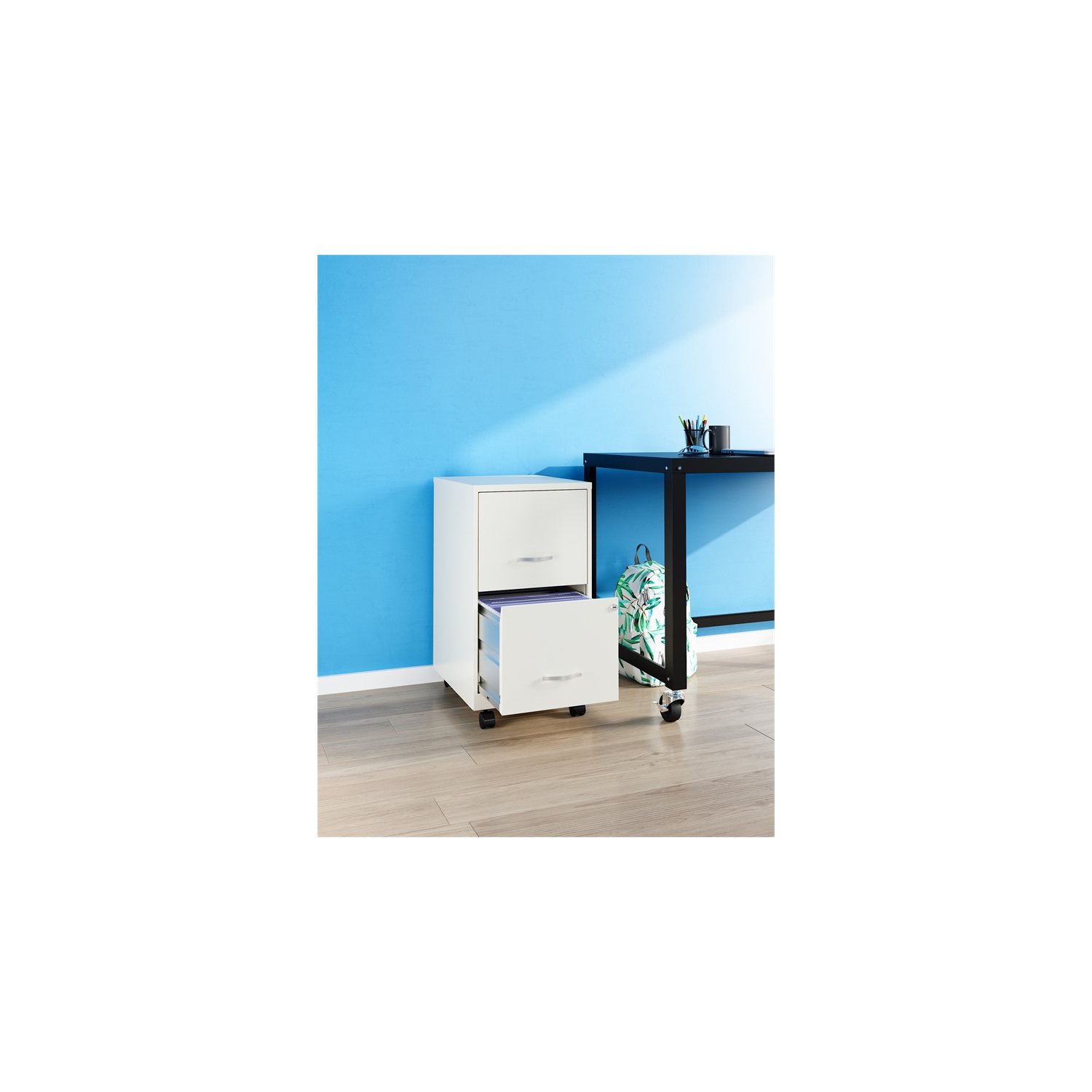 Space Solutions 18in 2 Drawer Mobile Smart Vertical File Cabinet Pearl White