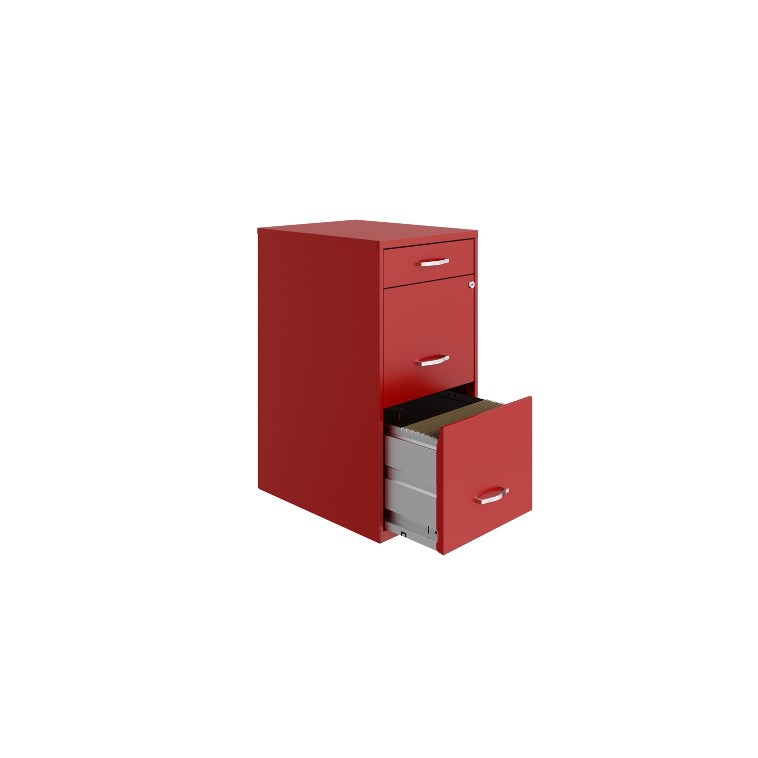 Space Solutions 18in Deep 3 Drawer Metal Organizer File Cabinet Red