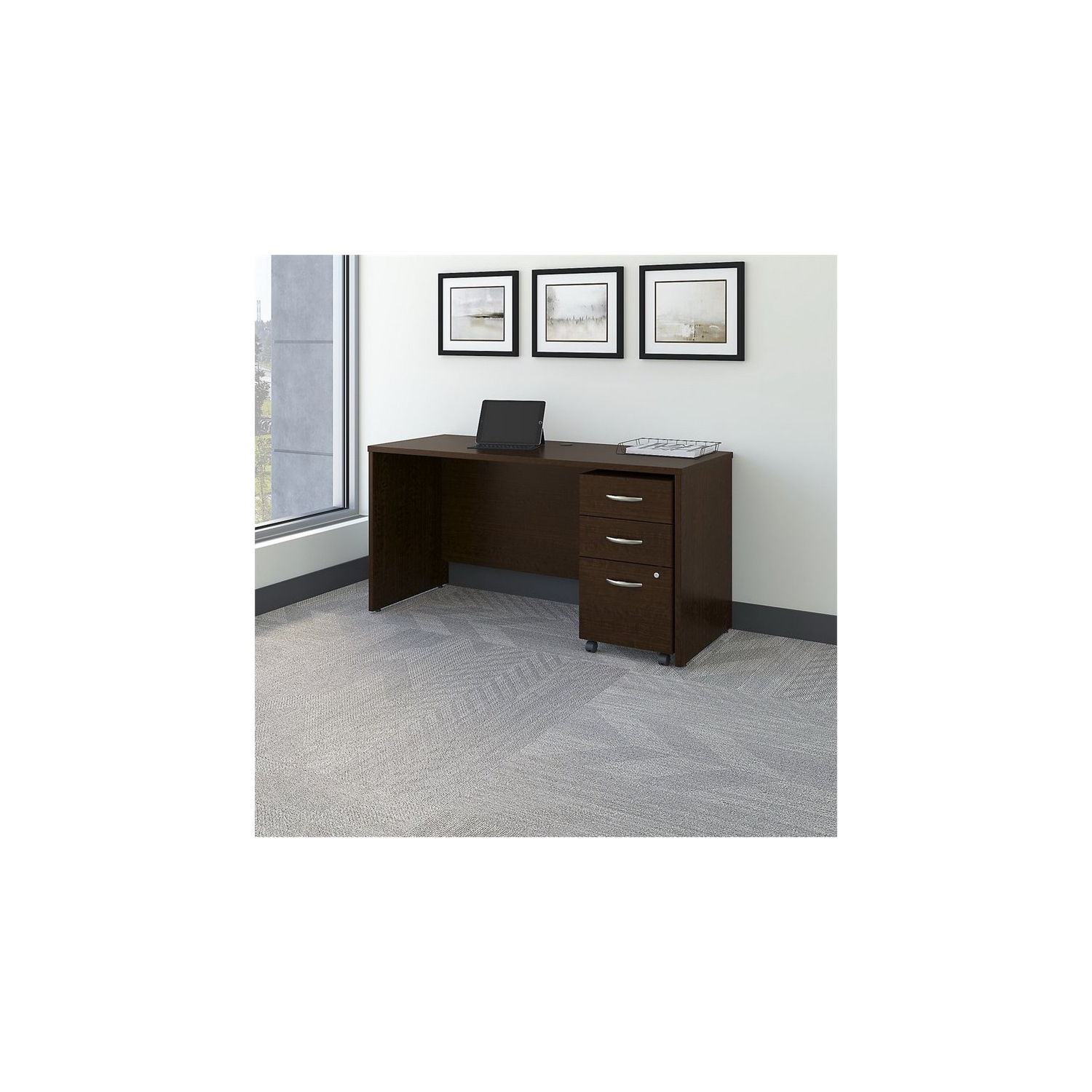 Scranton & Co Furniture 60W x 24D Office Desk with Drawers in Cherry