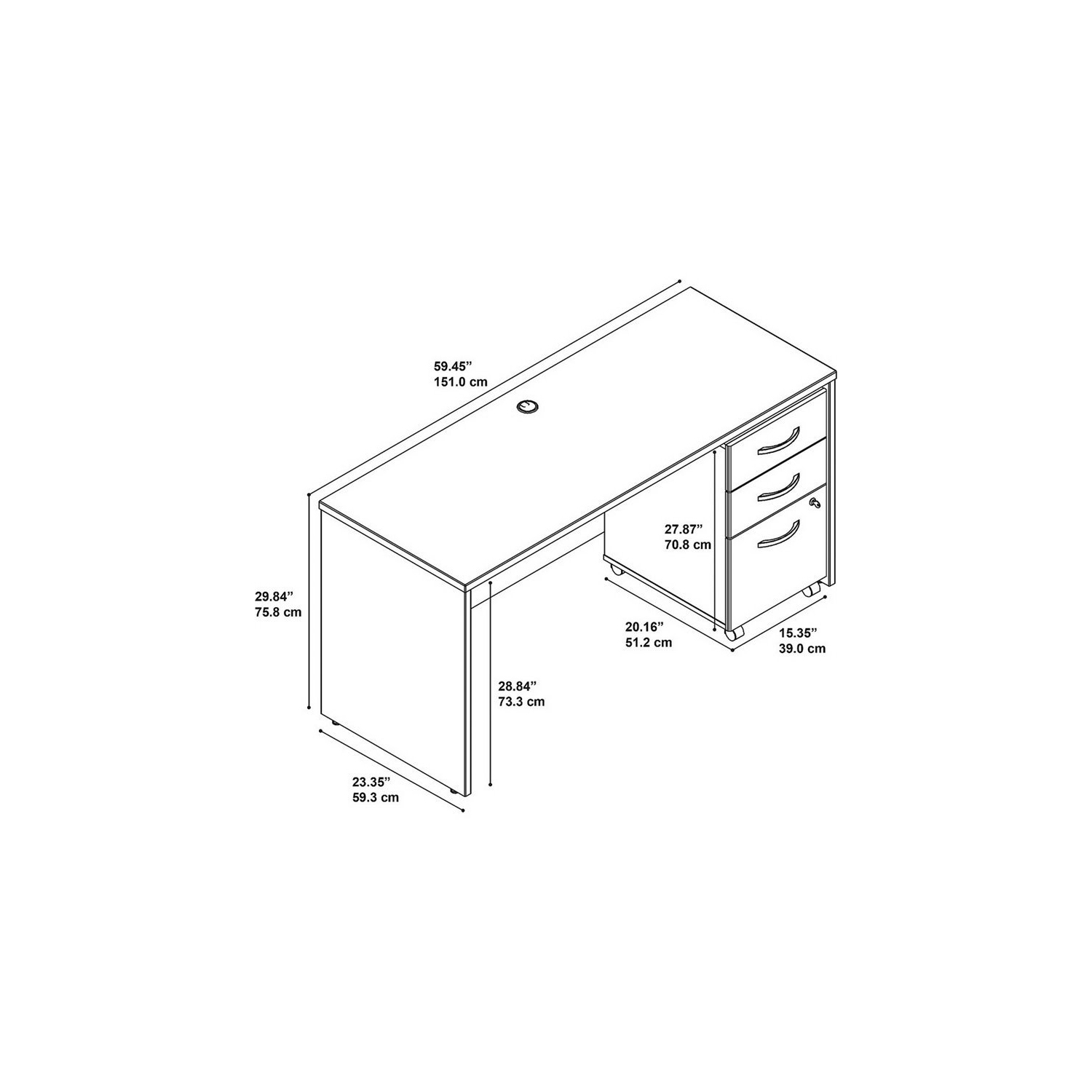 Scranton & Co Furniture 60W x 24D Office Desk with Drawers in Cherry