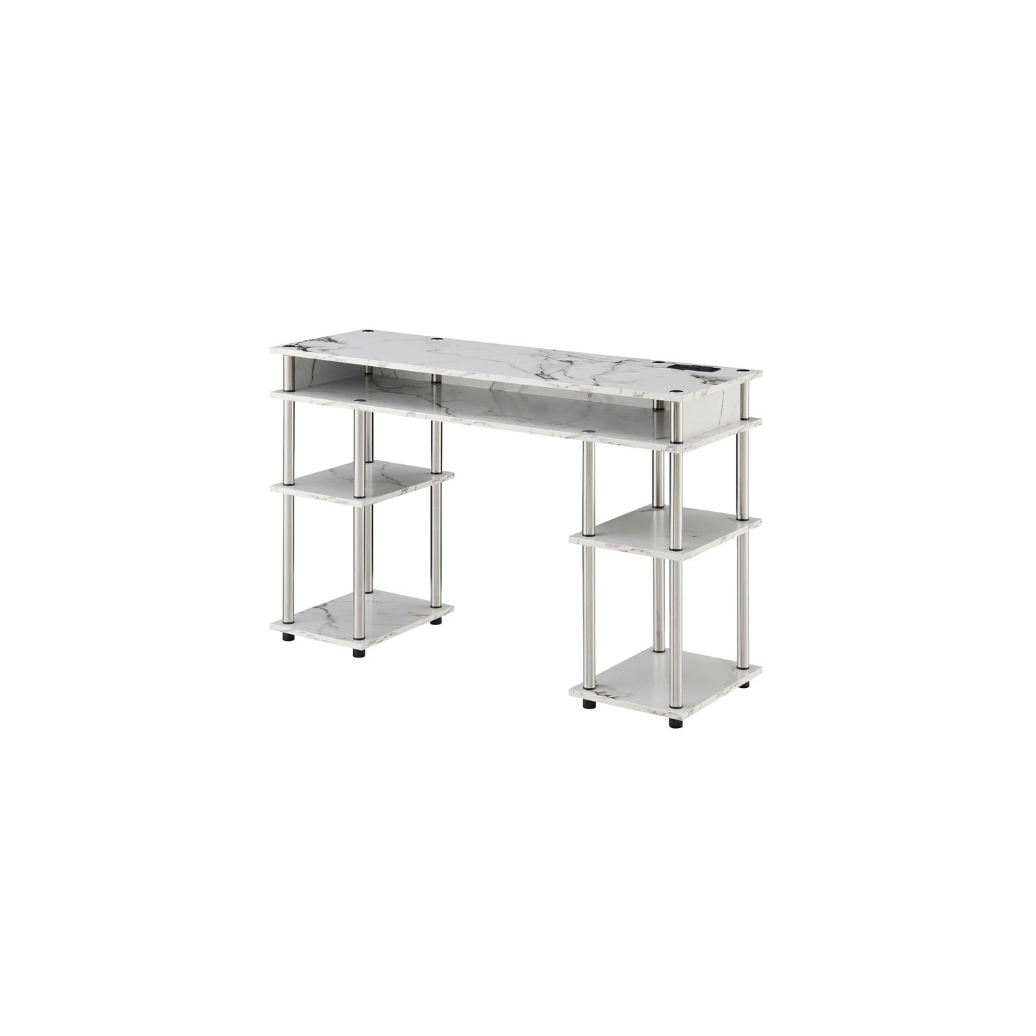 Pemberly Row Student Desk with Charging Station White Faux Marble Wood