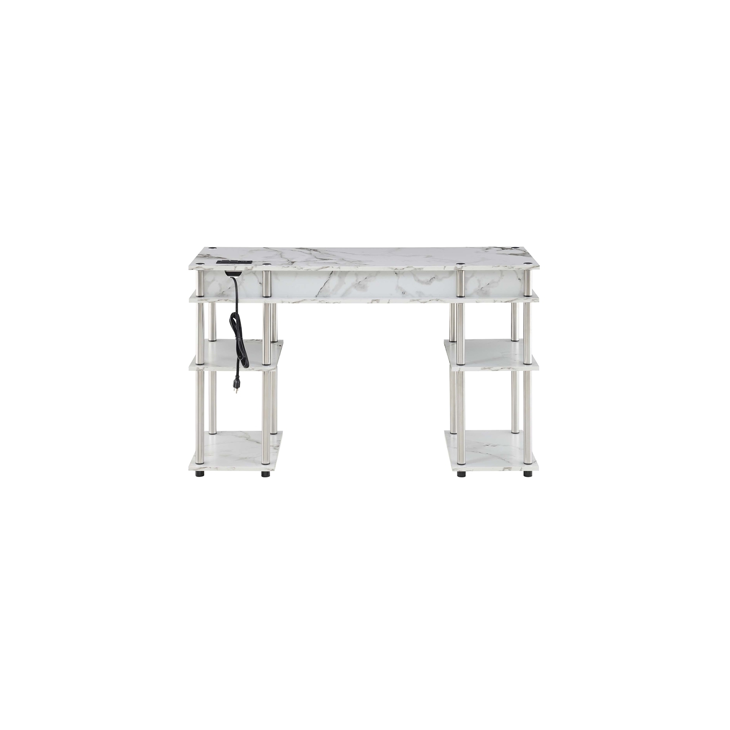 Pemberly Row Student Desk with Charging Station White Faux Marble Wood