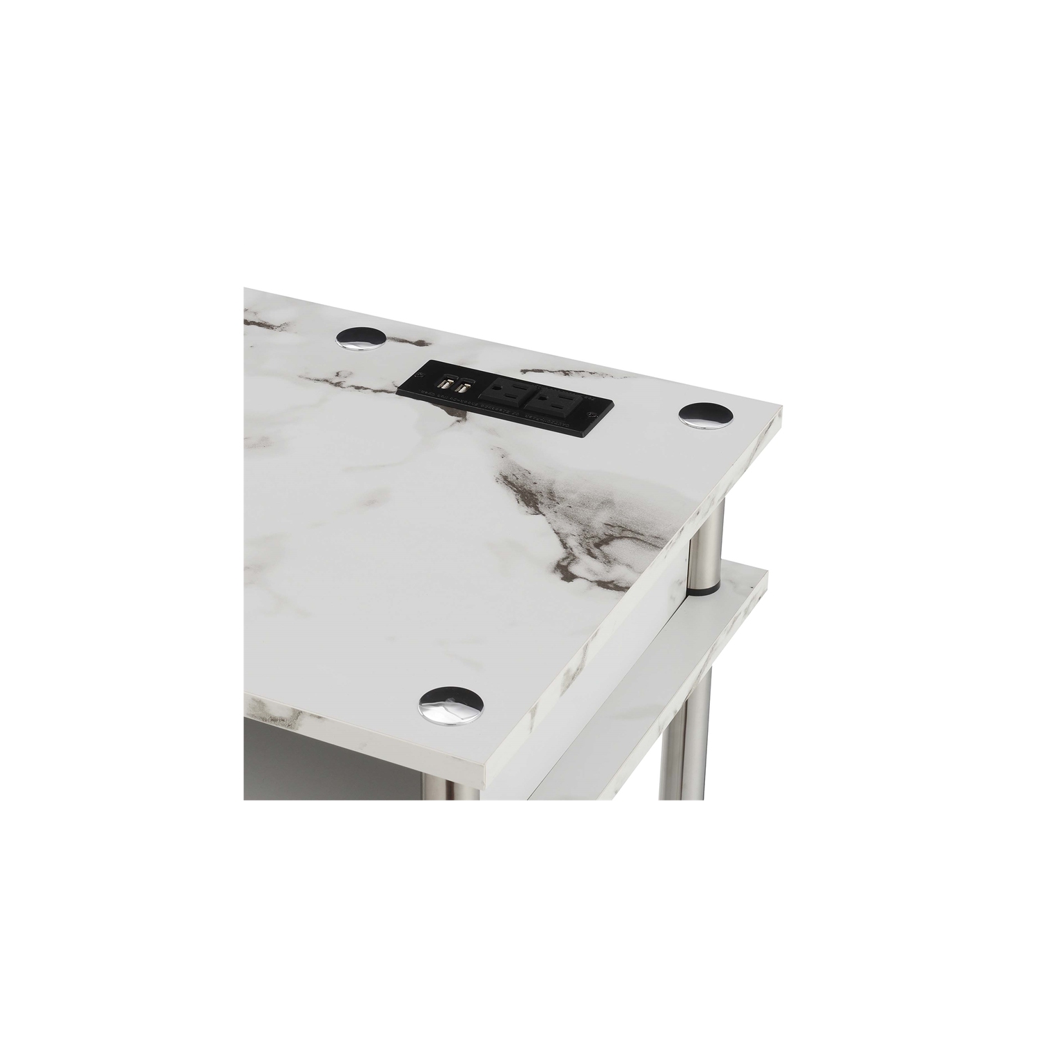 Pemberly Row Student Desk with Charging Station White Faux Marble Wood