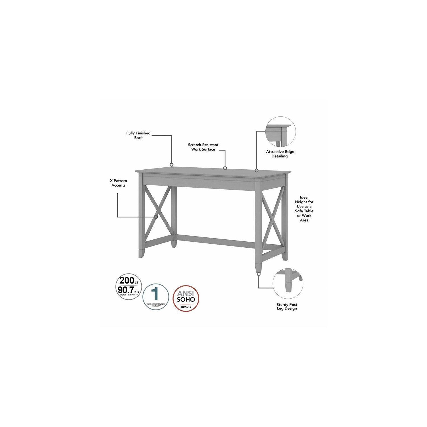 Key West 48W Writing Desk in Cape Cod Gray - Engineered Wood