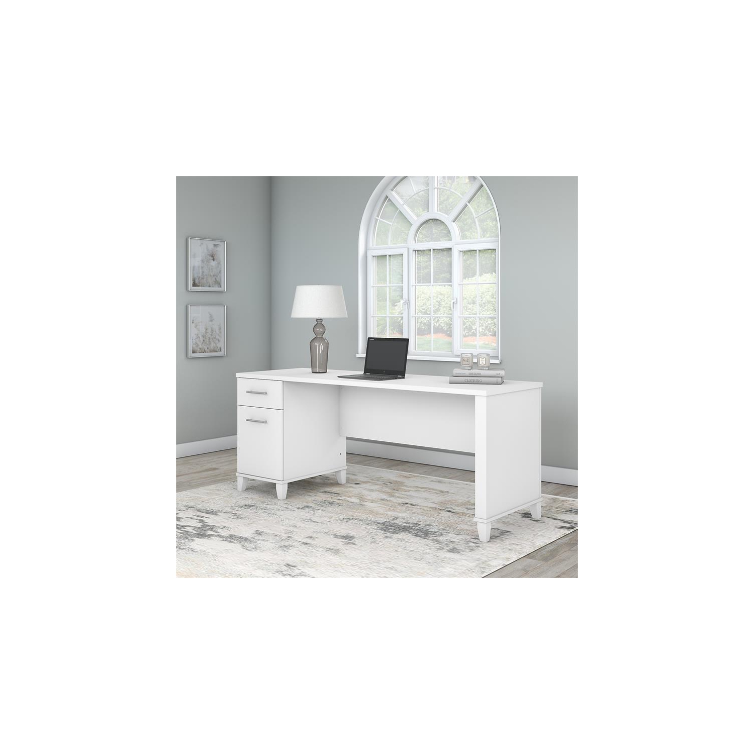 Somerset 72W Office Desk with Drawers in White - Engineered Wood