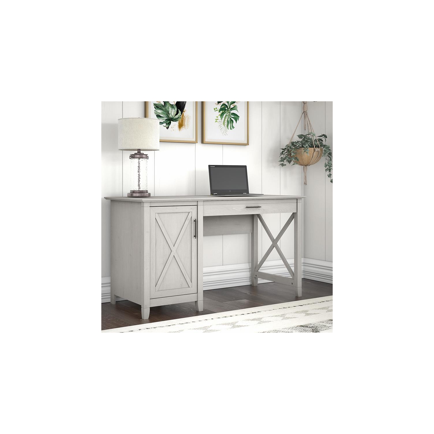 Key West 54W Computer Desk with Storage in Linen White Oak - Engineered Wood