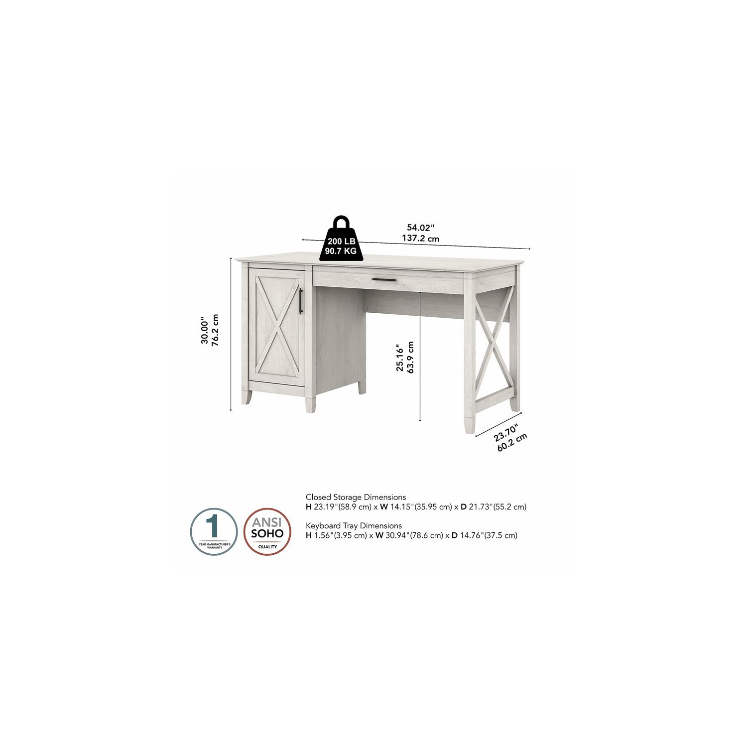 Key West 54W Computer Desk with Storage in Linen White Oak - Engineered Wood