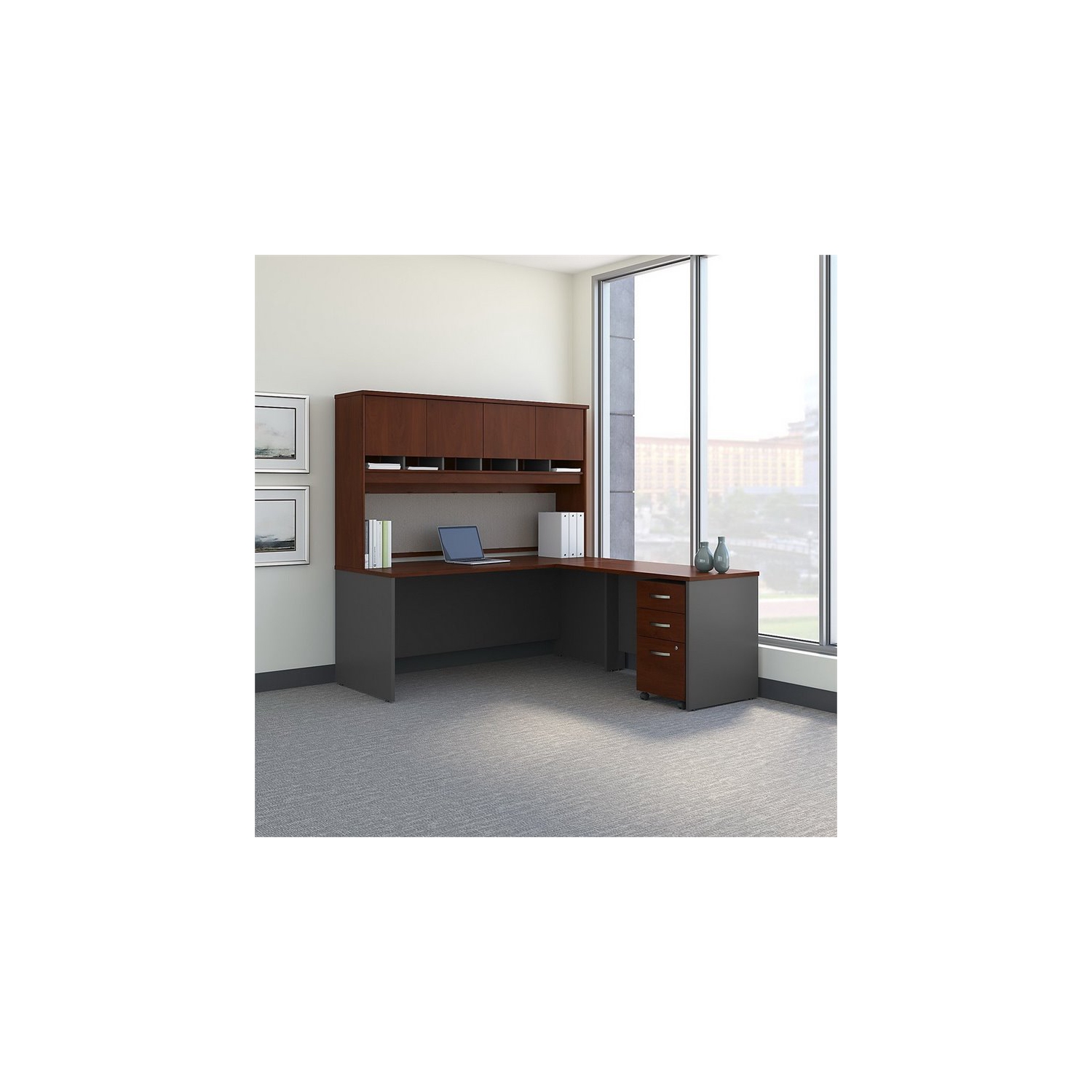 Scranton & Co 72" L Shaped Desk with Hutch in Hansen Cherry