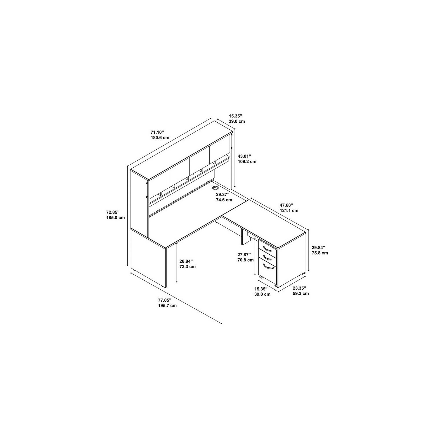 Scranton & Co 72" L Shaped Desk with Hutch in Hansen Cherry