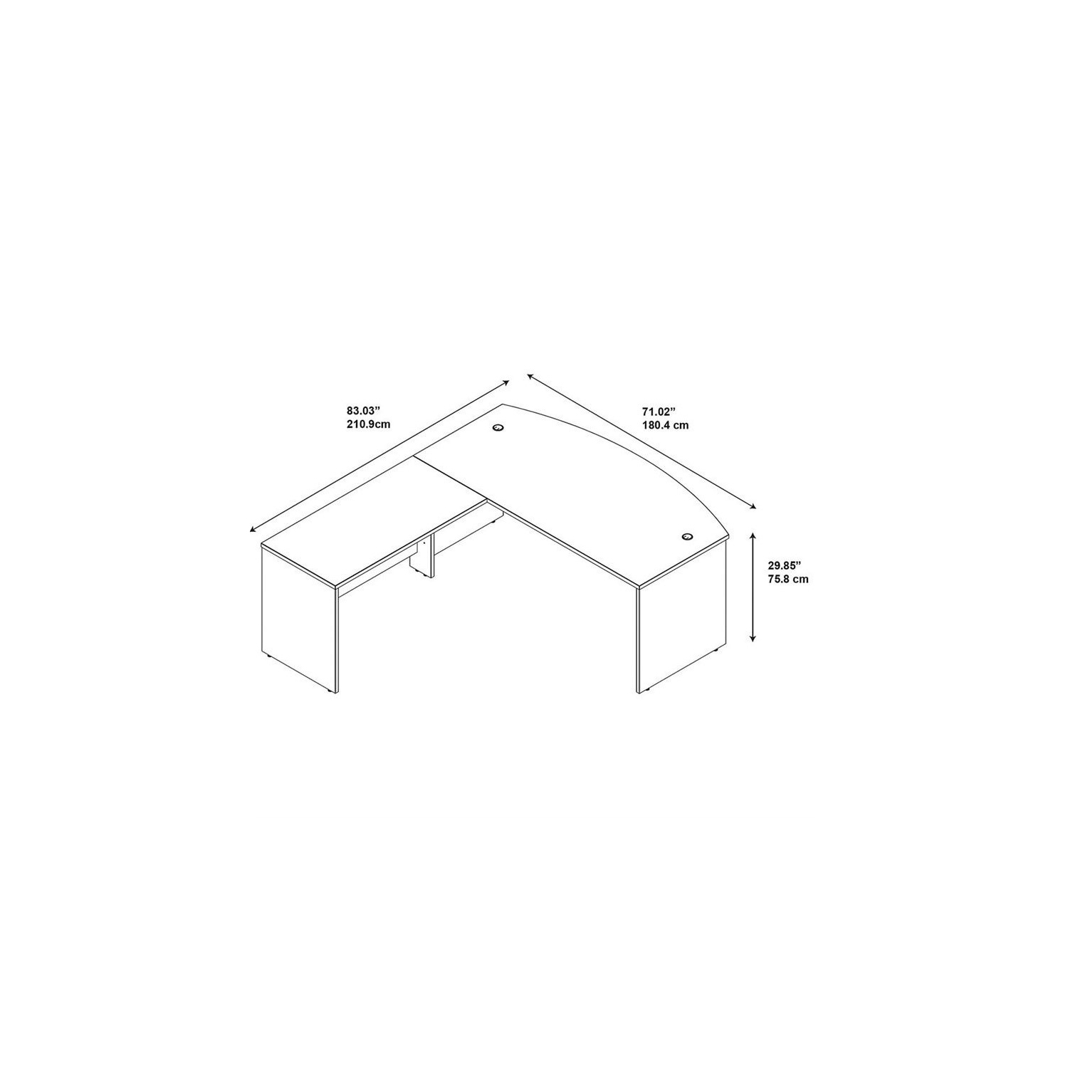 Scranton & Co 72W x 36D Bow L Computer Desk in Mocha Cherry