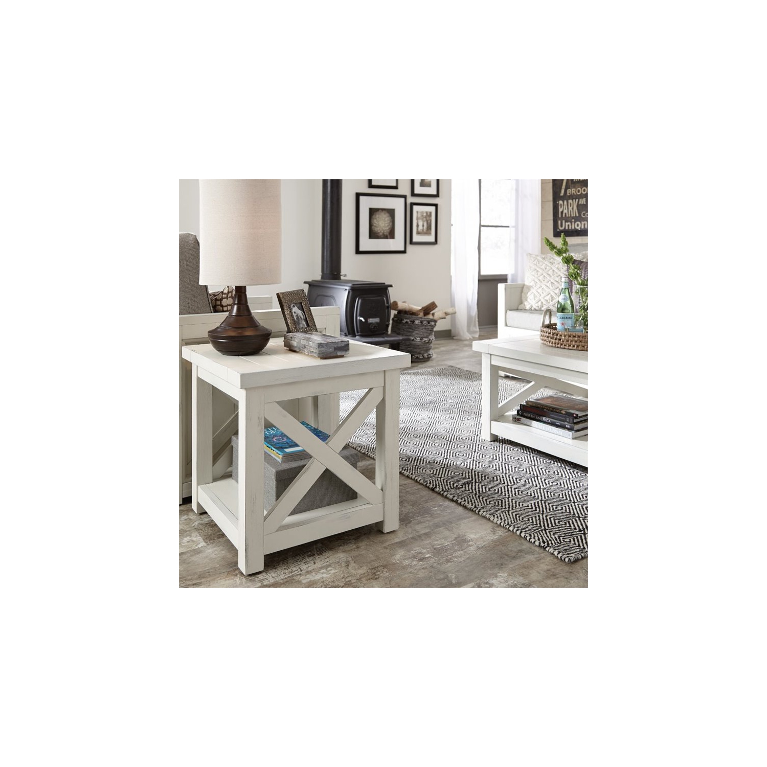 Bowery Hill X Frame End Table in Rustic Finish
