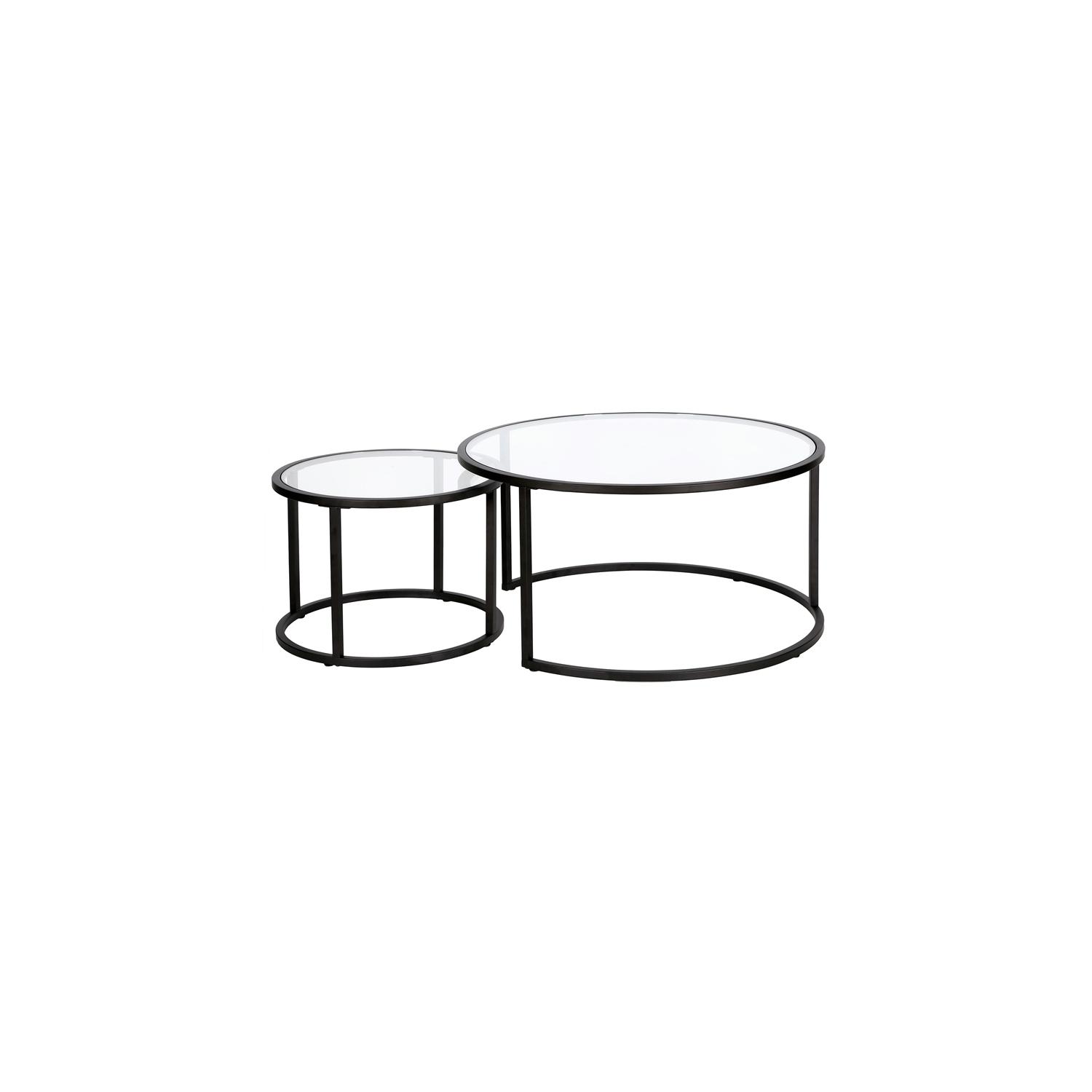 Henn&Hart Metal Double Nested Round Coffee Table in Black with Glass Top