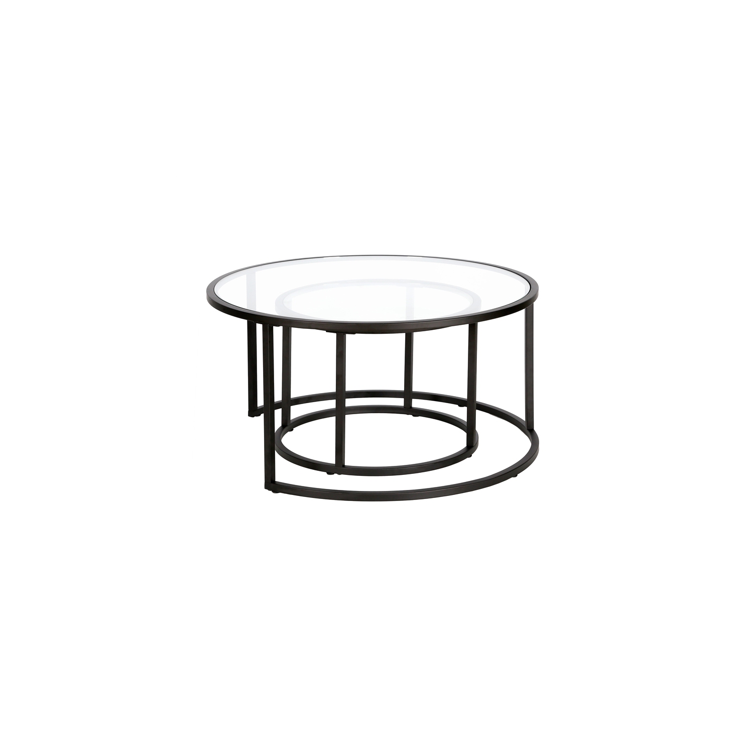 Henn&Hart Metal Double Nested Round Coffee Table in Black with Glass Top