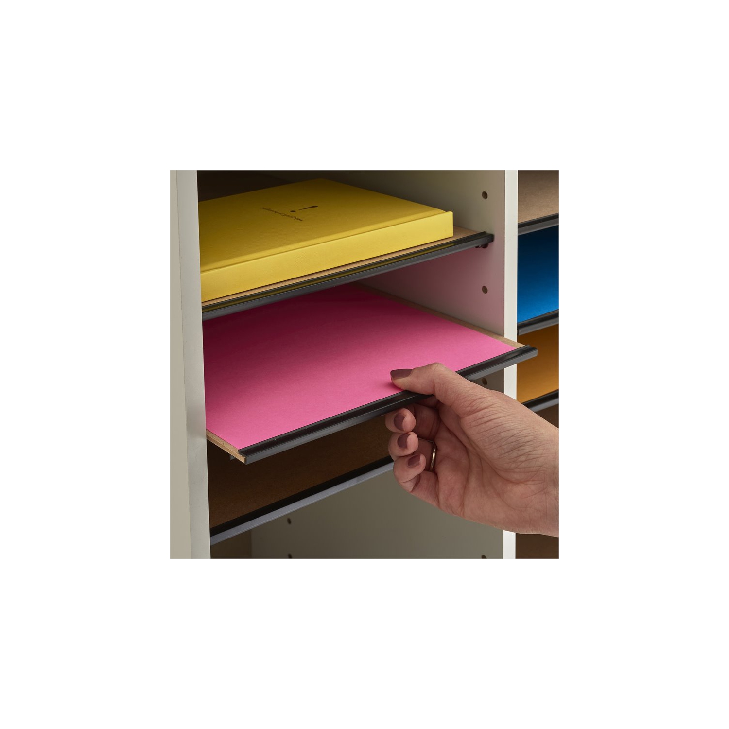 Scranton & Co Grey 16 Compartment Wood Adjustable File Organizer