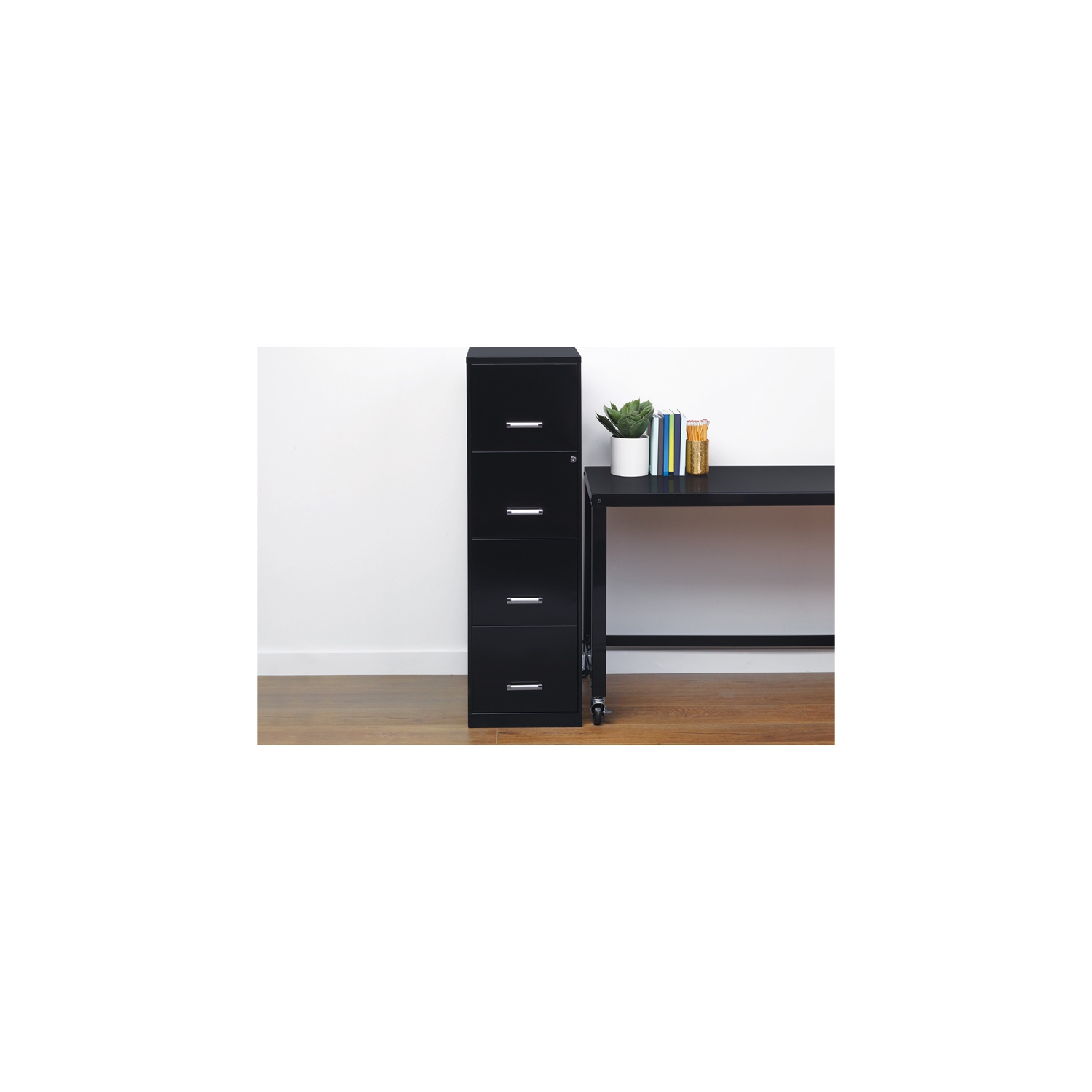 Space Solutions 18" Deep 4 Drawer Metal File Cabinet Black