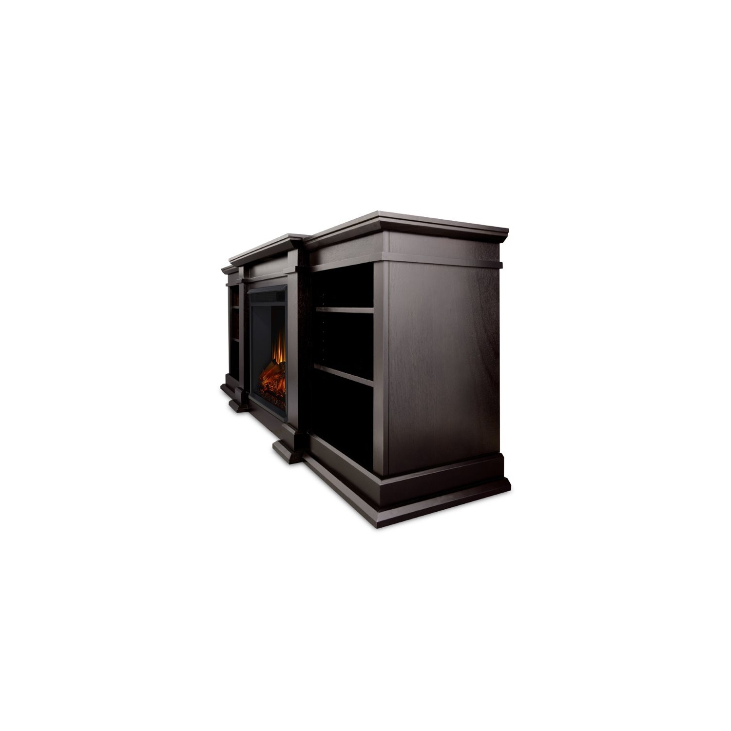 Meuble pour téléviseur avec foyer électrique traditionnel Bowery Hill, noyer foncé