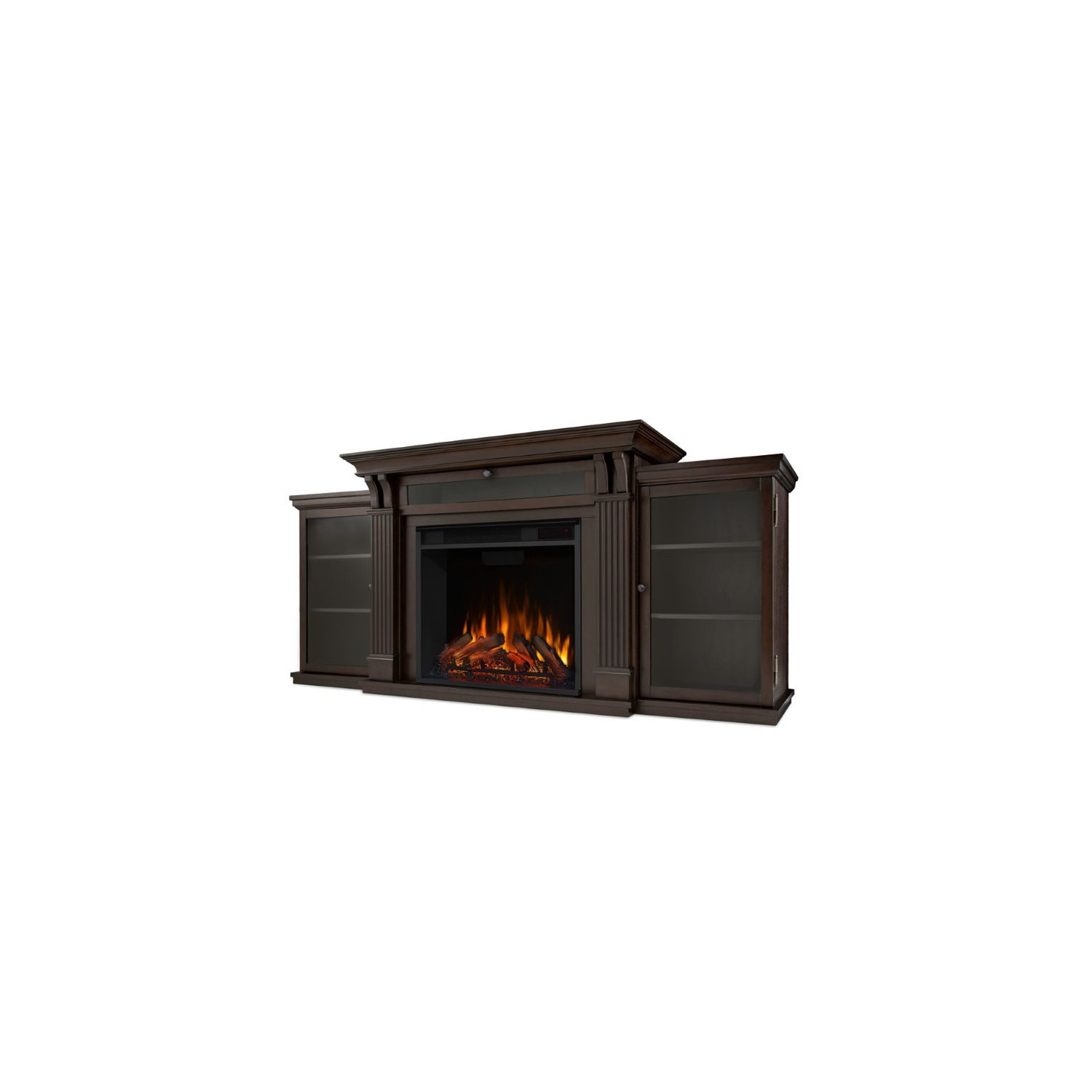 Meuble contemporain pour téléviseur avec foyer électrique en bois de Bowery Hill, noyer foncé