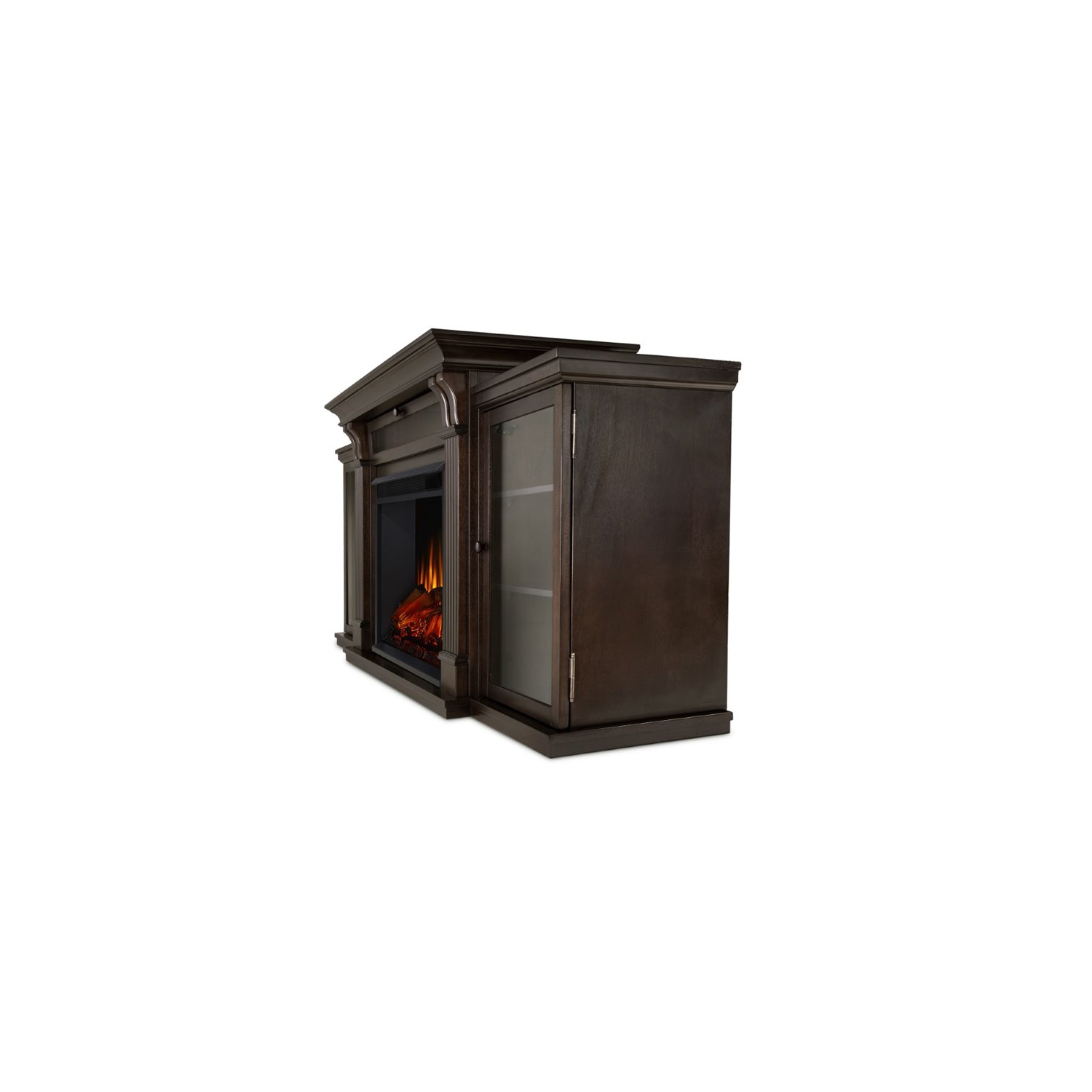 Meuble contemporain pour téléviseur avec foyer électrique en bois de Bowery Hill, noyer foncé