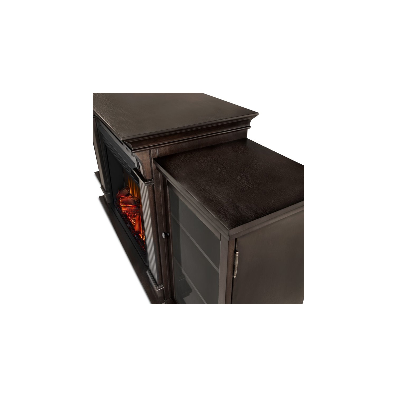 Meuble contemporain pour téléviseur avec foyer électrique en bois de Bowery Hill, noyer foncé