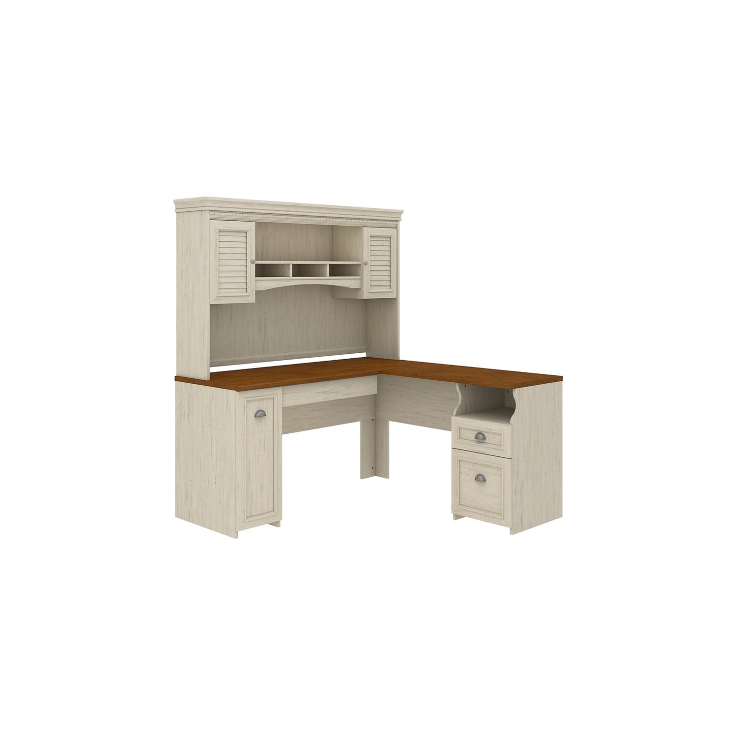 Atlin Designs L Shaped Desk with Hutch in Antique White