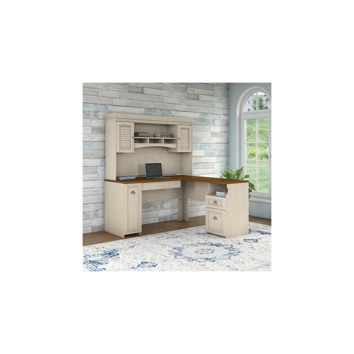 Atlin Designs L Shaped Desk with Hutch in Antique White