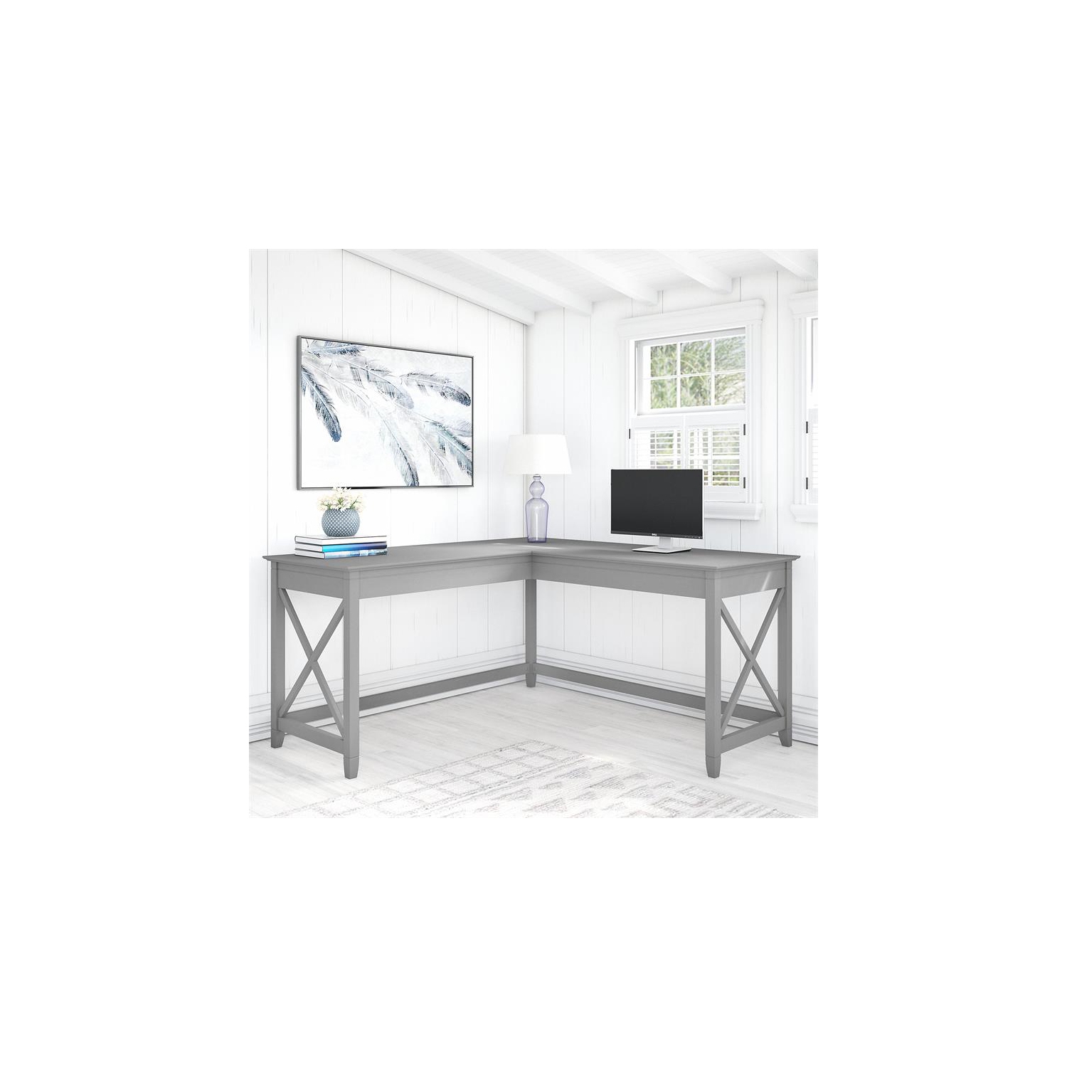 Key West 60W L Shaped Desk in Cape Cod Gray - Engineered Wood