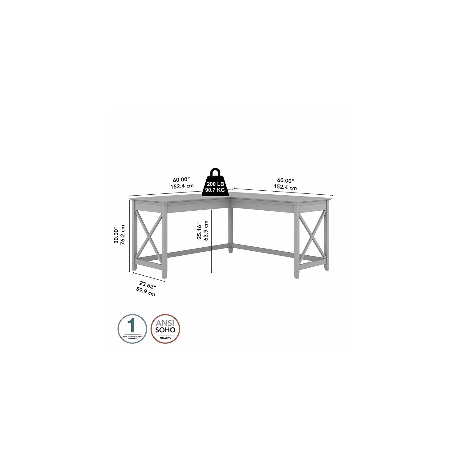 Key West 60W L Shaped Desk in Cape Cod Gray - Engineered Wood