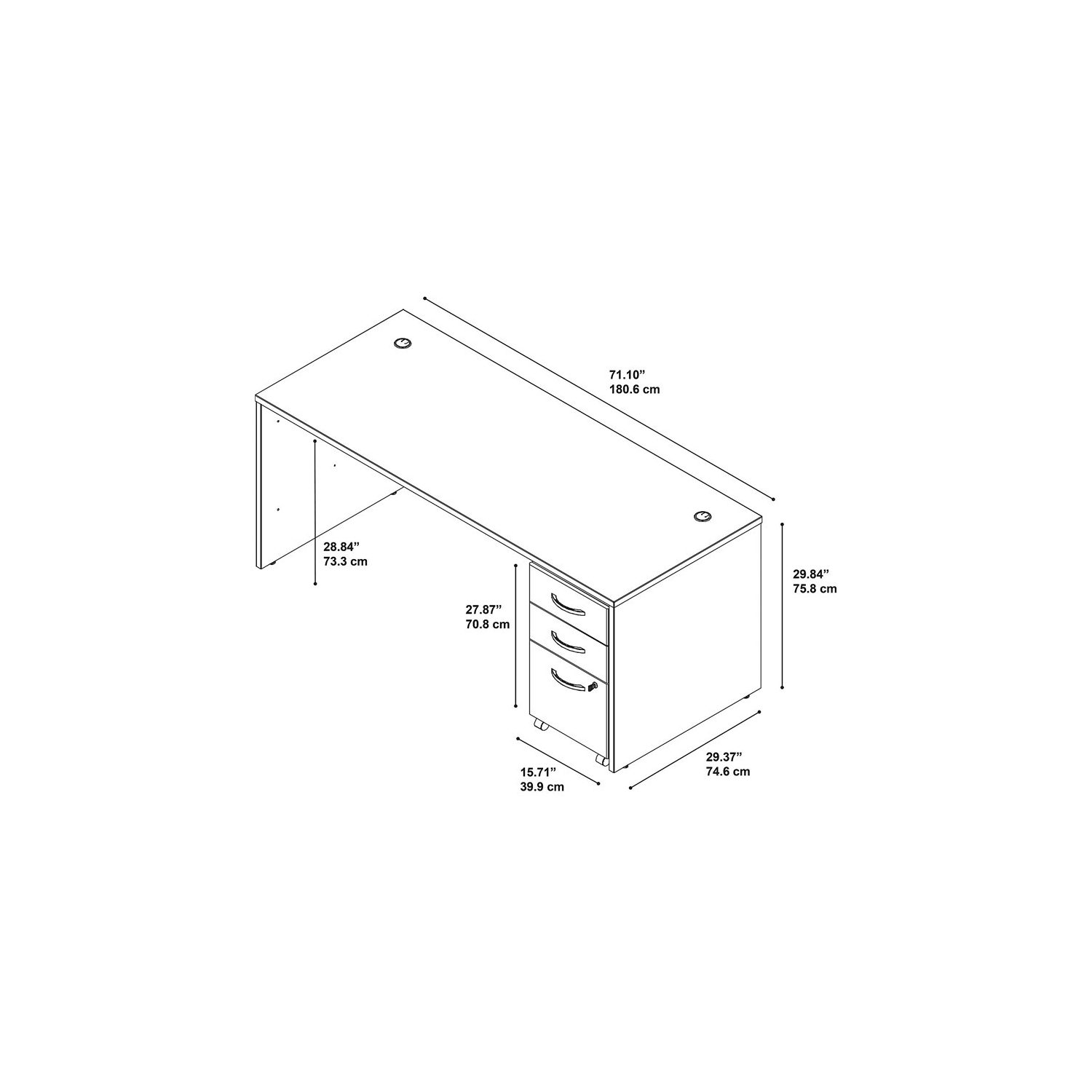 Bureau de 72 larg. X 30 prof. avec tiroirs en cerisier naturel - bois d’ingénierie