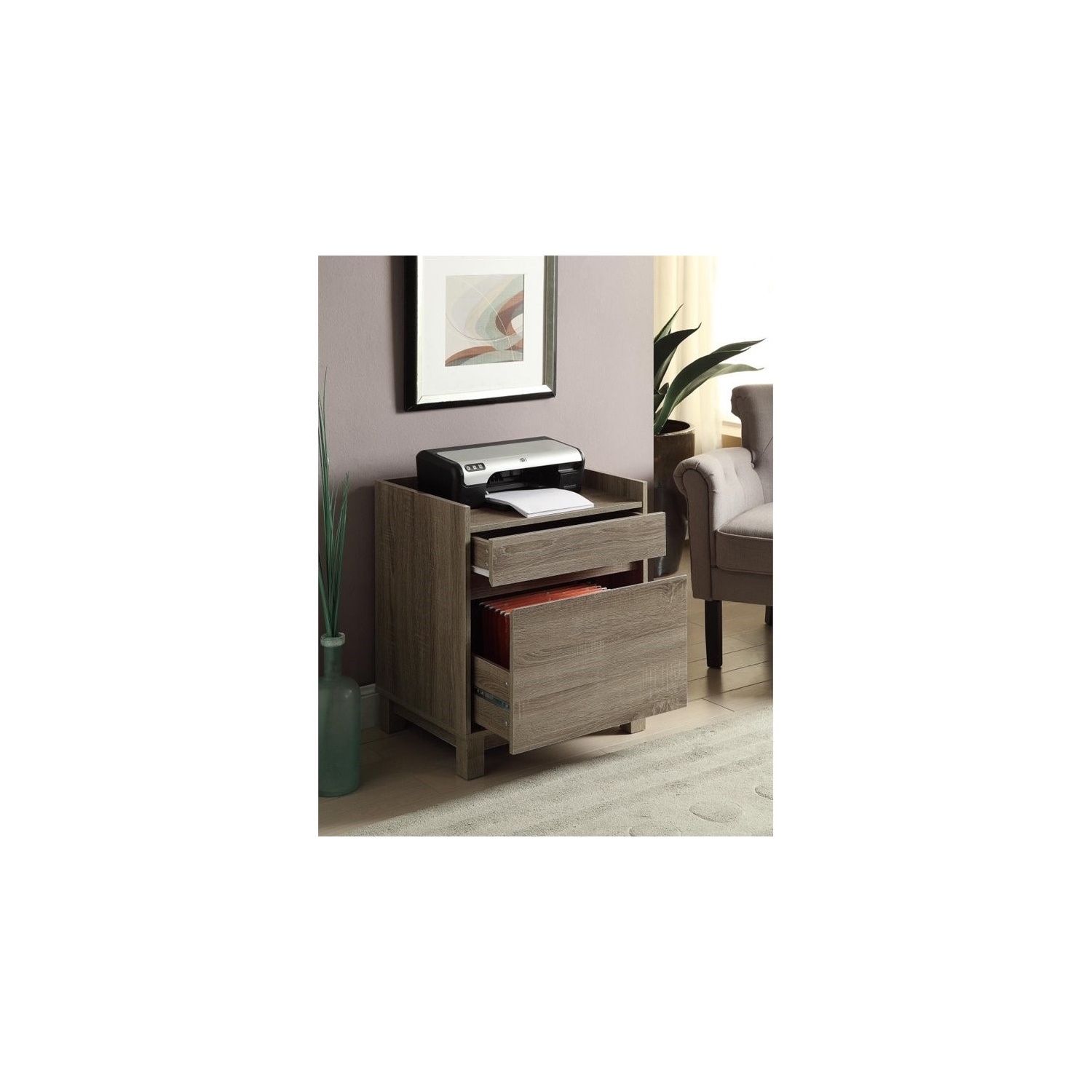 Linon Tracey Writing Desk with 2 Drawer File Cabinet in Gray