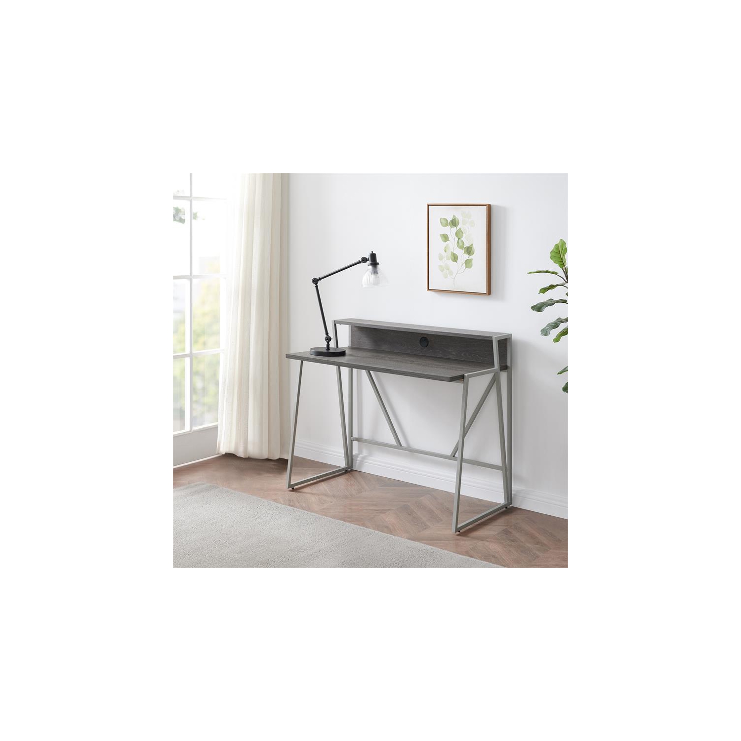 70010-WWNK Fletcher 44"L x 23.75" Writing Desk in Weathered Wood/Nickel