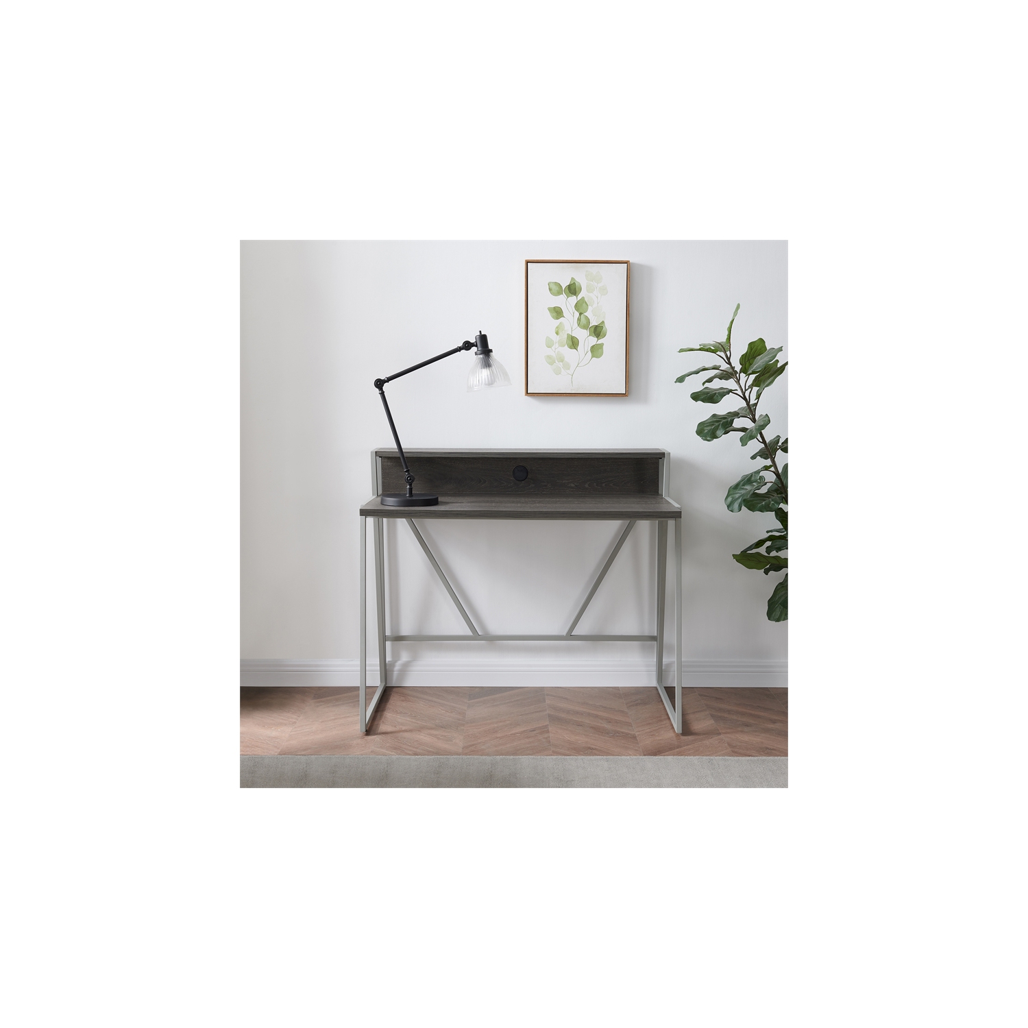70010-WWNK Fletcher 44"L x 23.75" Writing Desk in Weathered Wood/Nickel