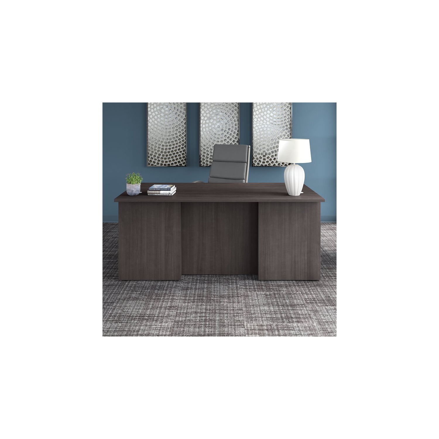Office 500 72W x 36D Executive Desk in Storm Gray - Engineered Wood
