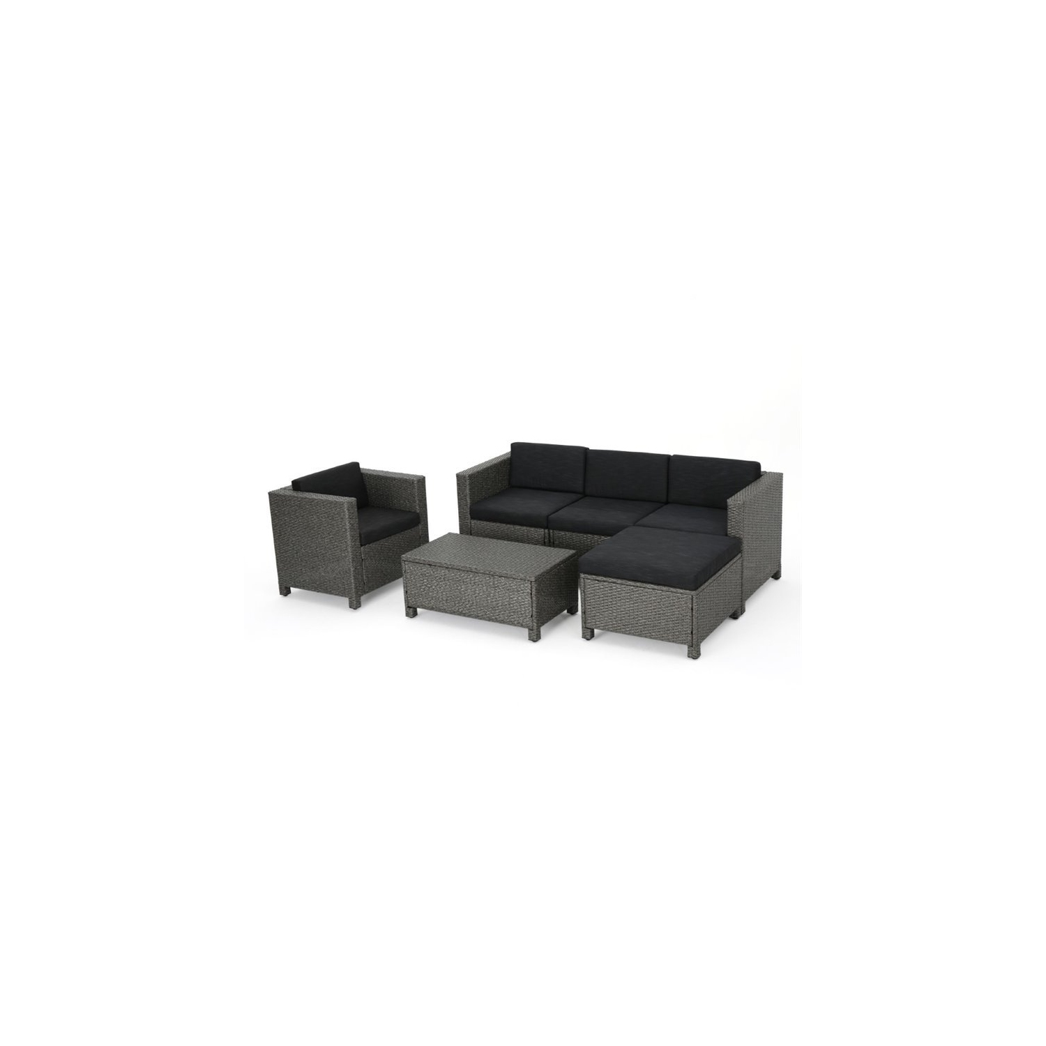 Noble House Puerta 6 Piece Outdoor Wicker Sectional Sofa Set in Black