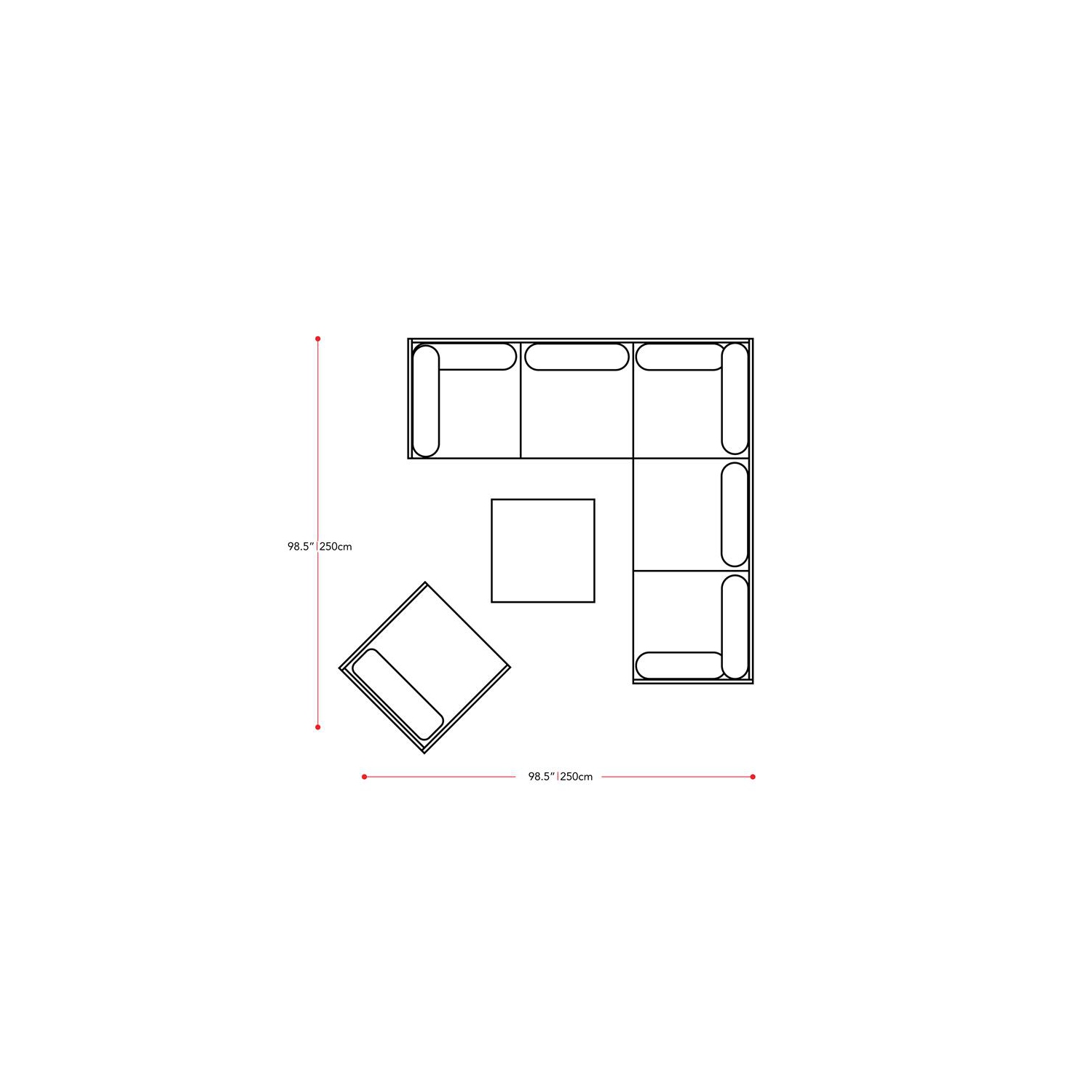 CorLiving 7pc Patio Sectional Set with Chair - Blended Grey with Blue Cushions