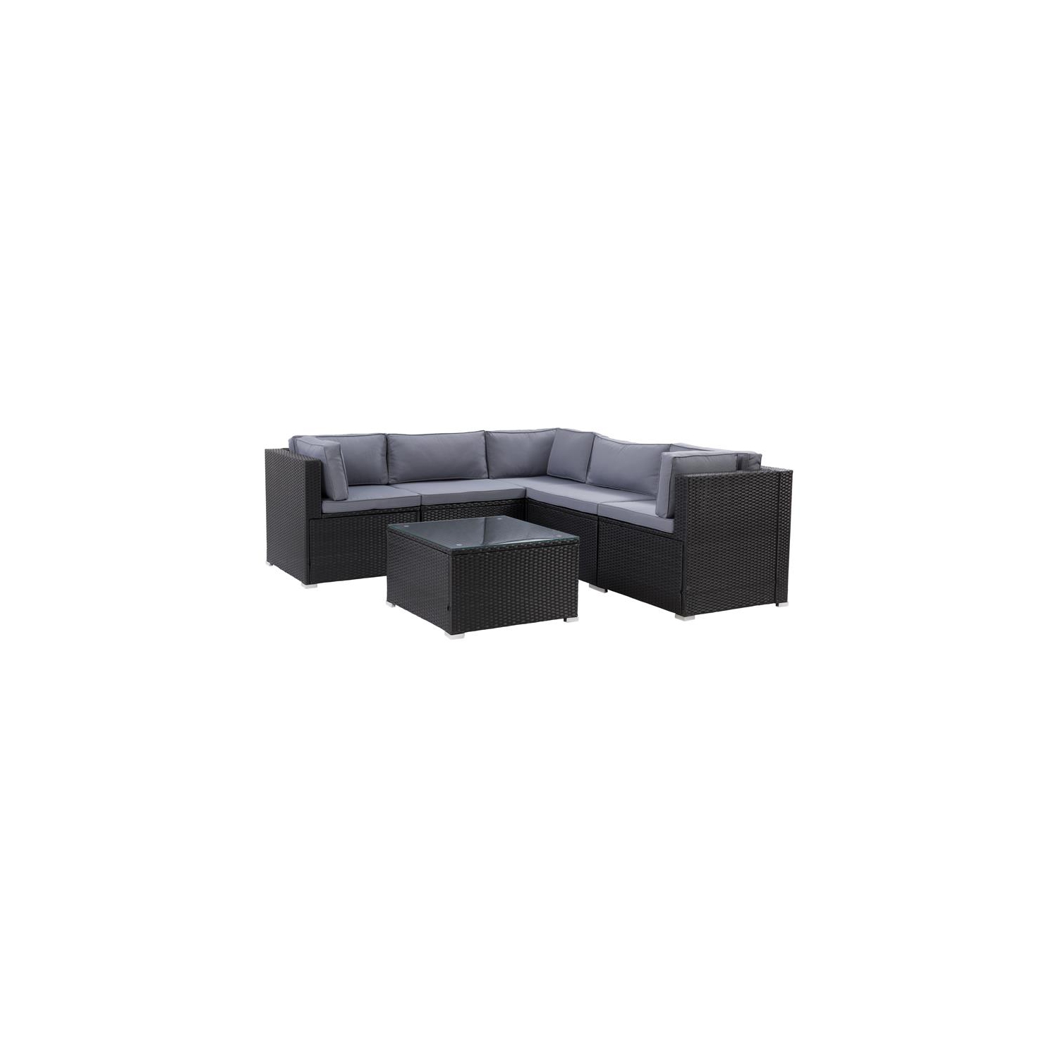 CorLiving Patio Sectional Set 6pc - Black with Gray Fabric Cushions