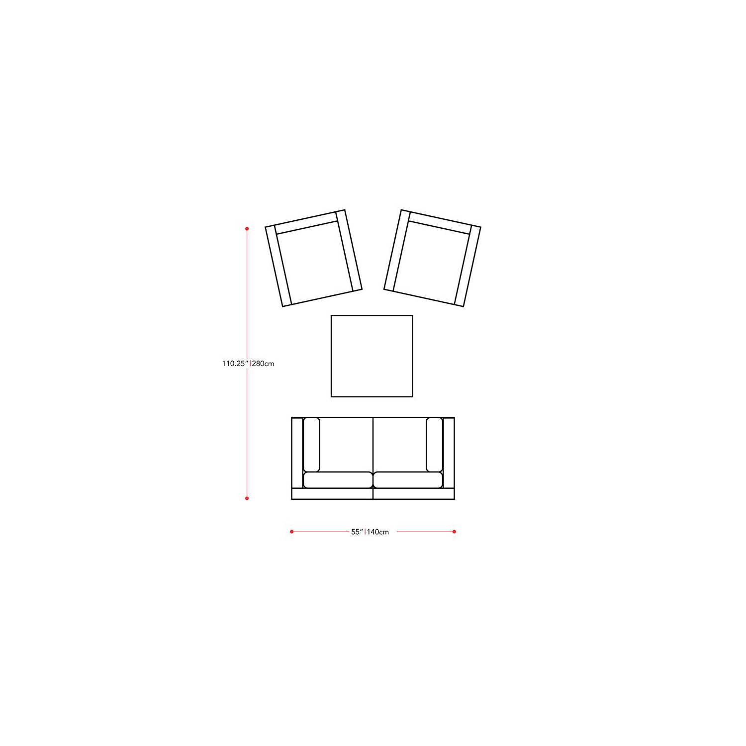 Ensemble de patio modulaire 5 pièces de CorLiving - Gris avec coussins en tissu bleu