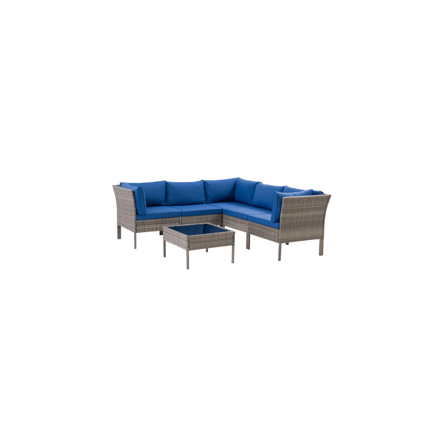 CorLiving Patio Sectional 6pc - Blended Grey with Blue Cushions