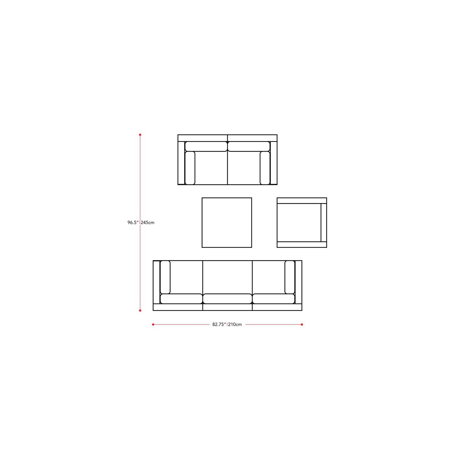 CorLiving Patio Sofa Sectional Set 7pc - Black with Gray Fabric Cushions