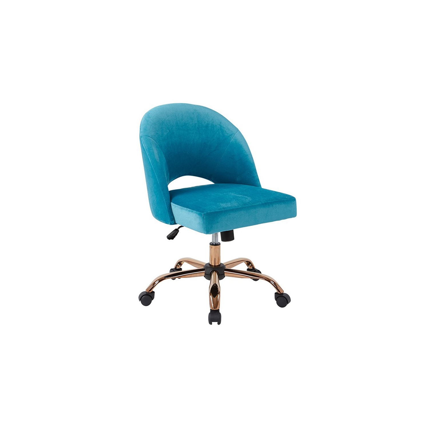 Lula Office Chair in Cruising Blue Fabric with Rose Gold Base