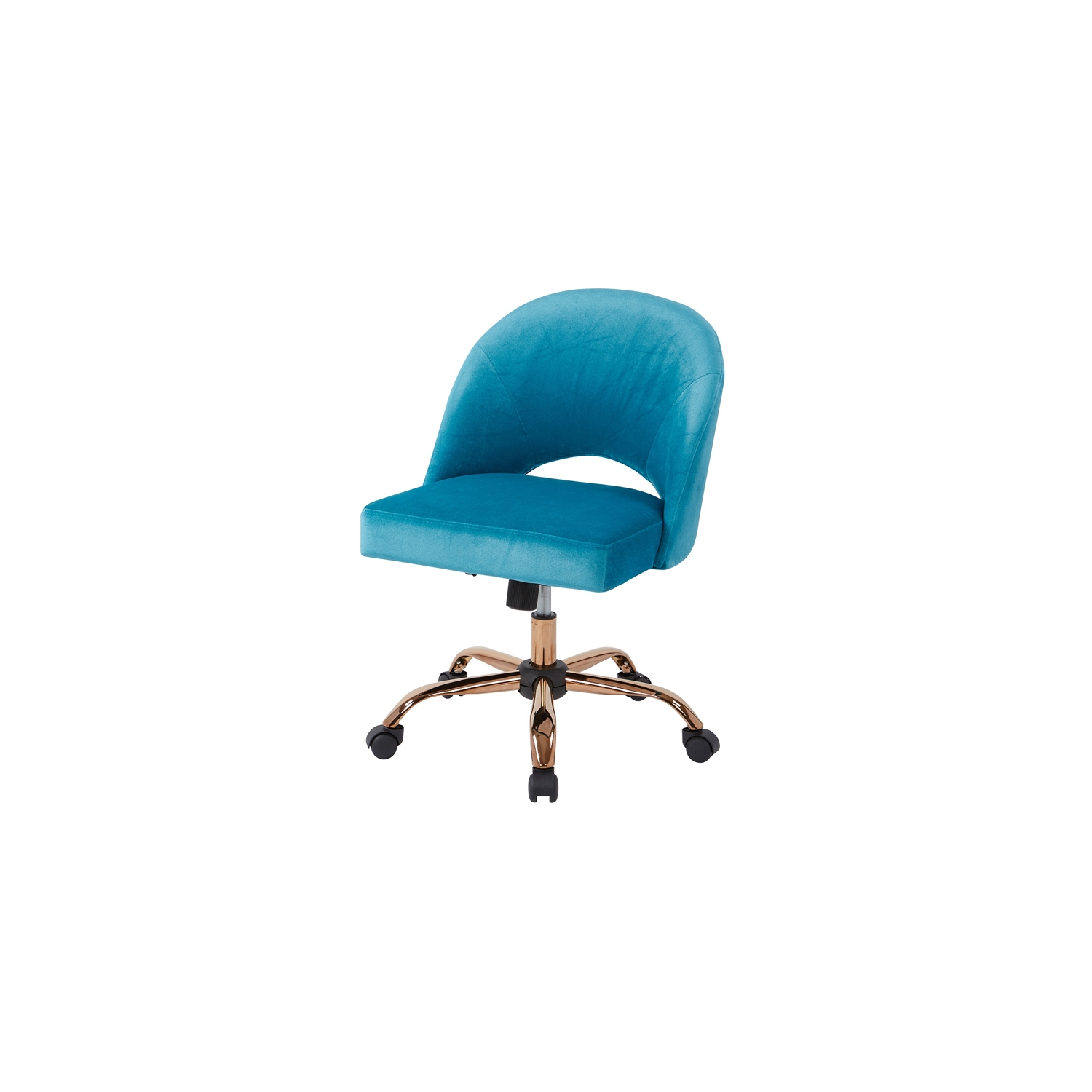 Lula Office Chair in Cruising Blue Fabric with Rose Gold Base