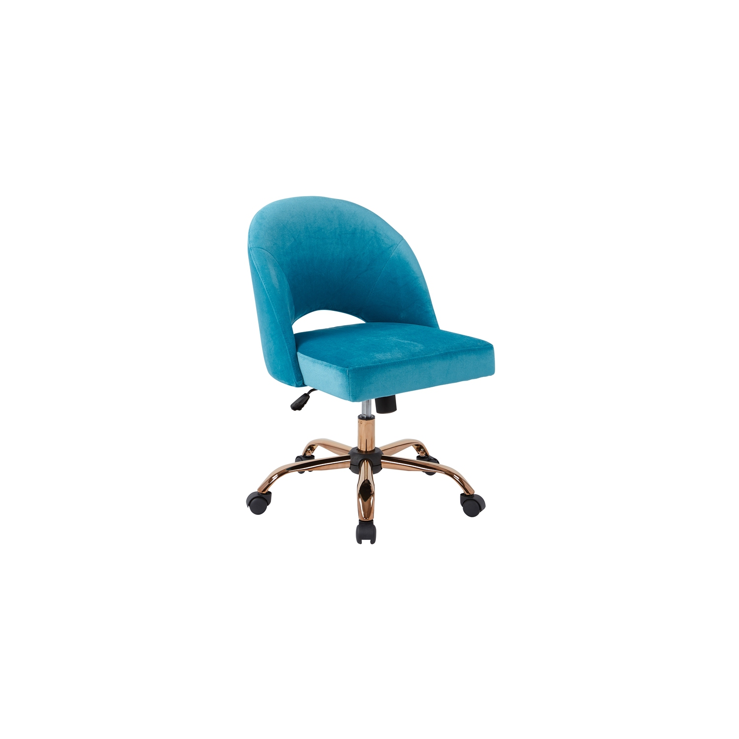 Lula Office Chair in Cruising Blue Fabric with Rose Gold Base