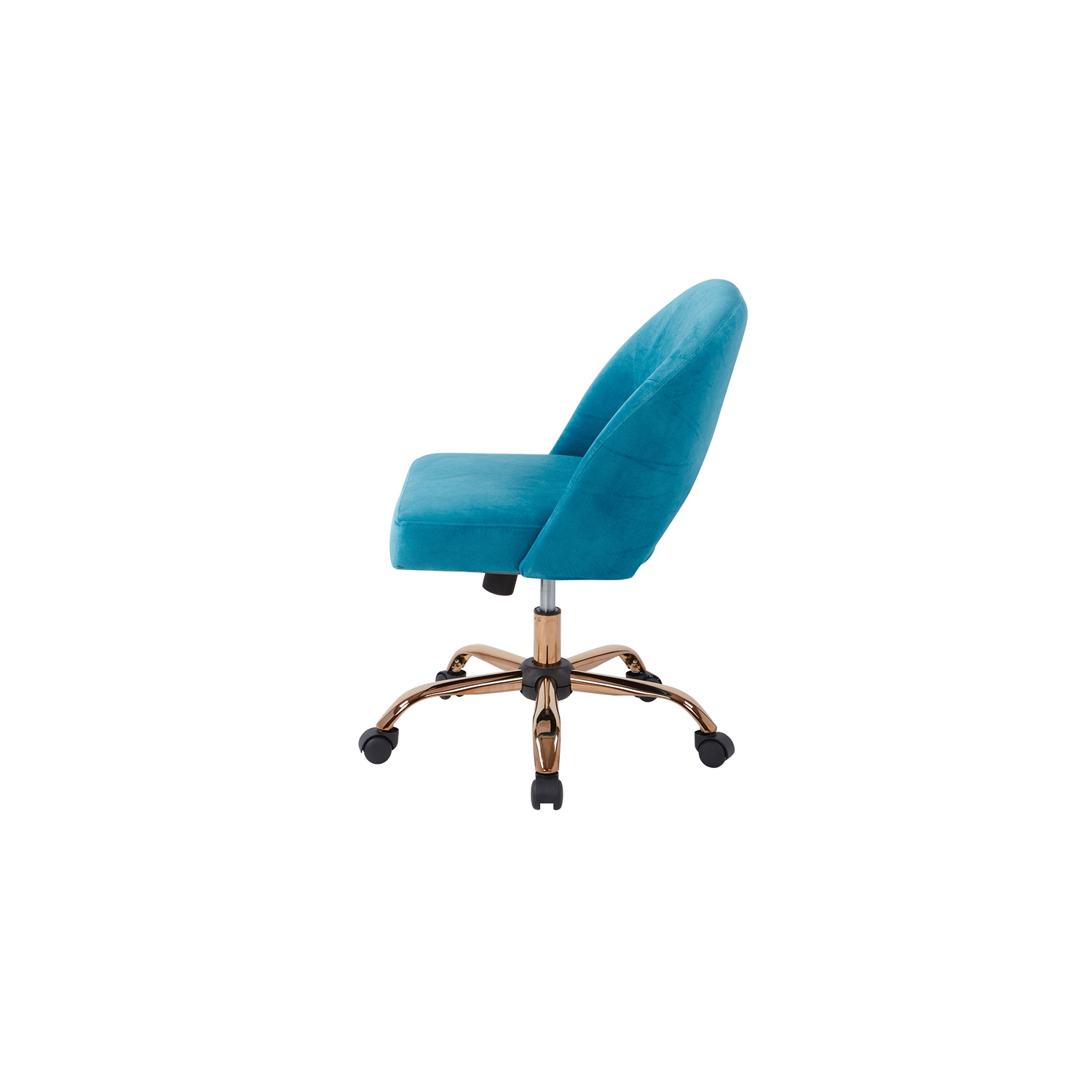 Lula Office Chair in Cruising Blue Fabric with Rose Gold Base