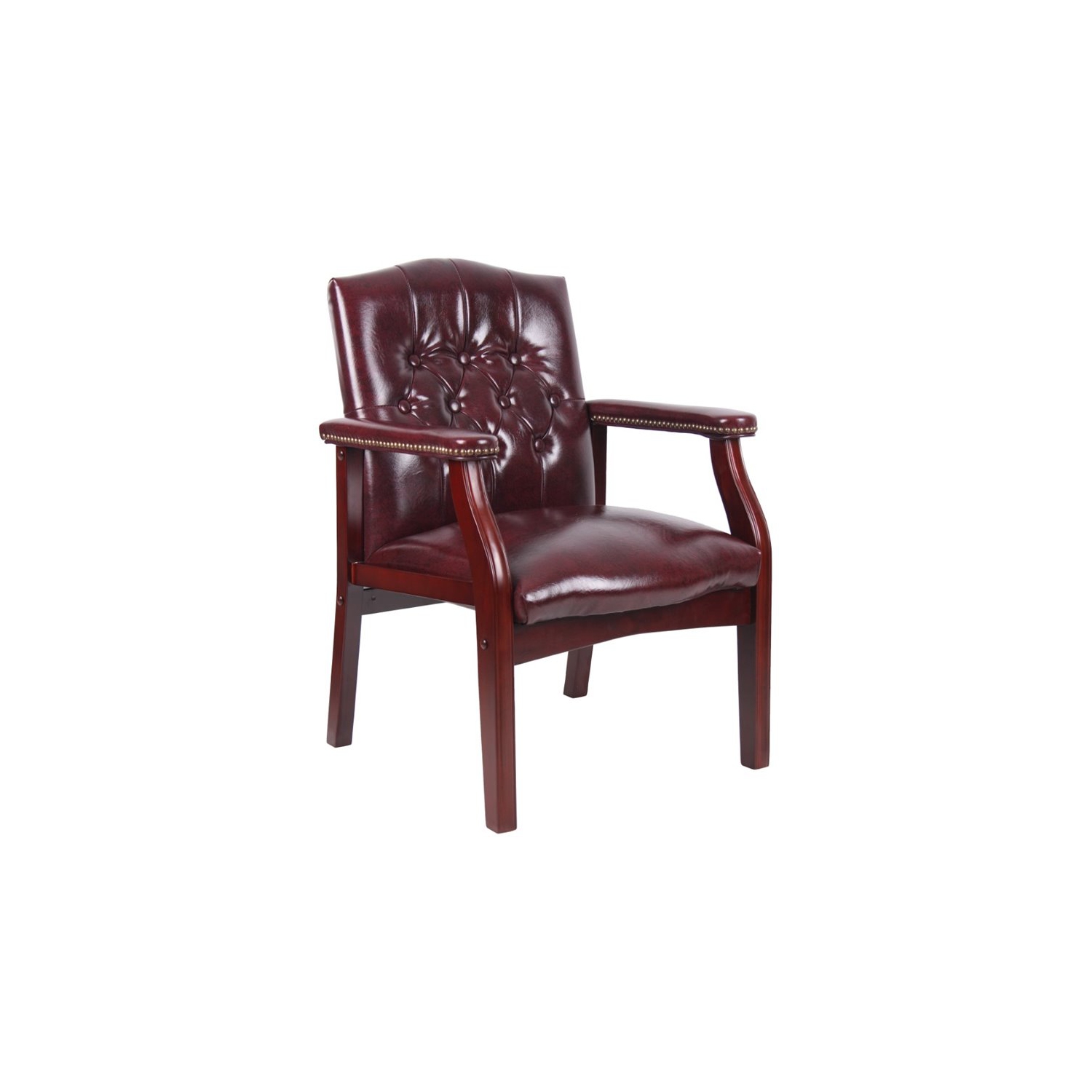 Bowery Hill Traditional Faux Leather Tufted Guest Chair in Oxblood