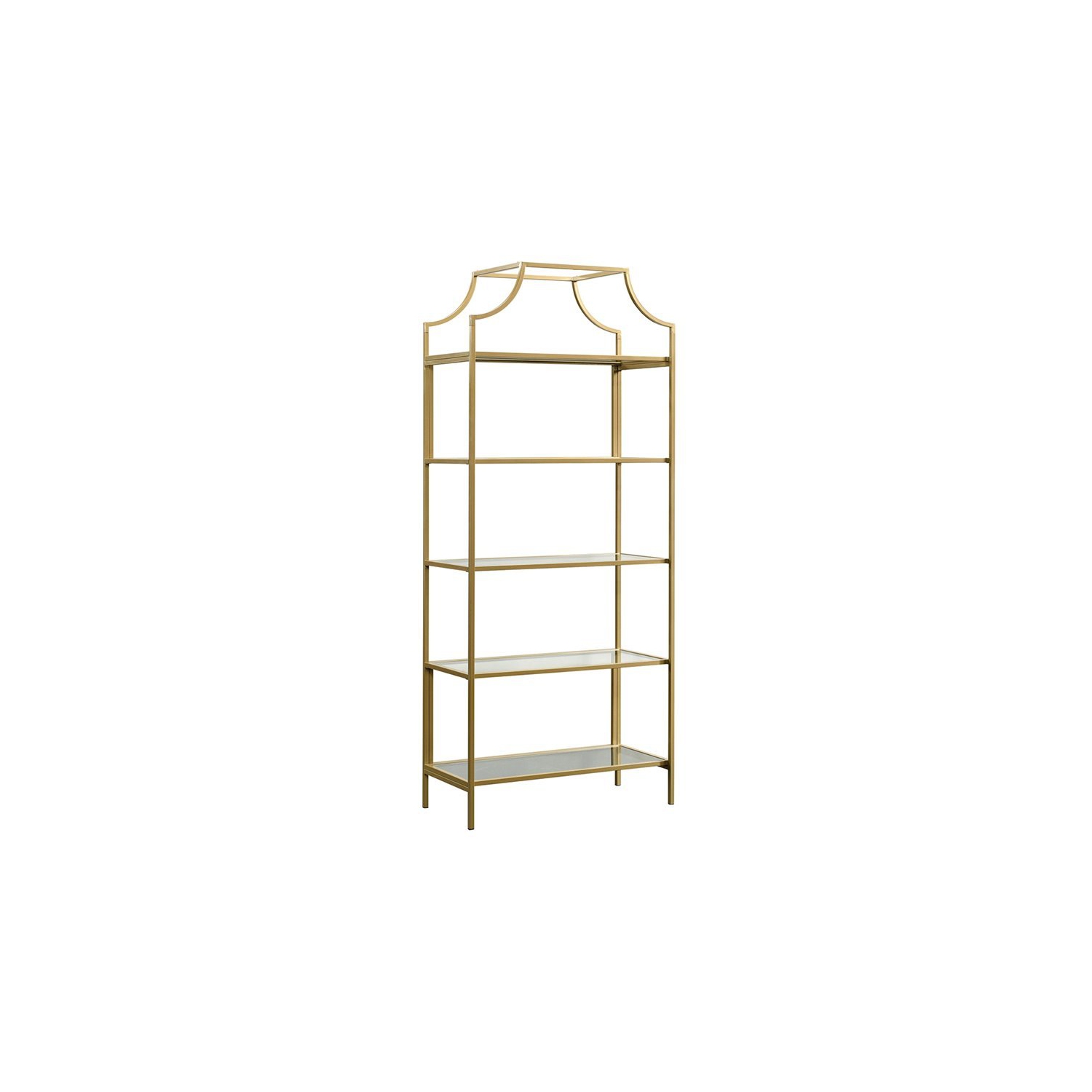 Pemberly Row Modern 5 Shelf Metal Bookcase in Satin Gold Finish