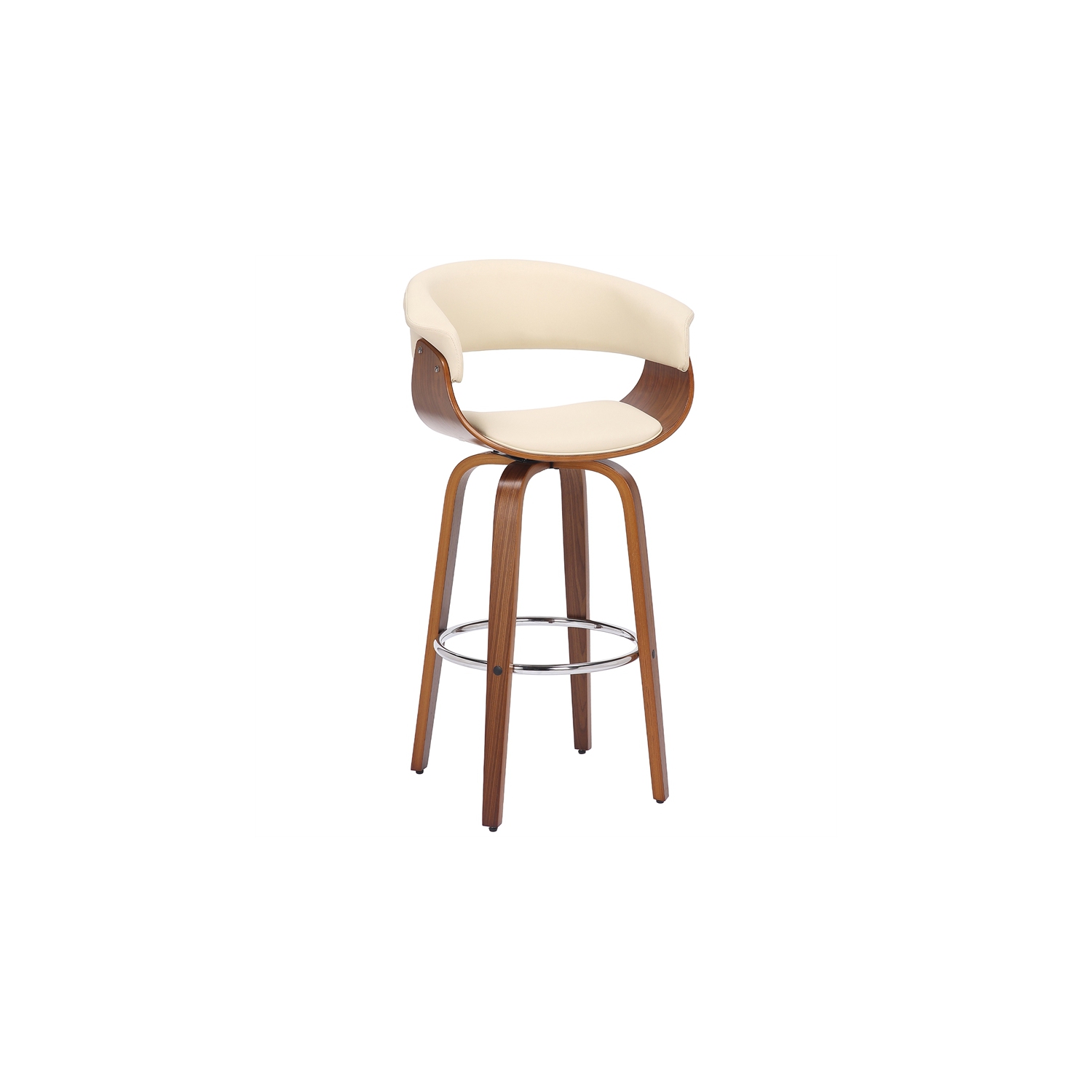 Julyssa 26" Counter Height Swivel Cream Faux Leather and Walnut Wood Bar Stool