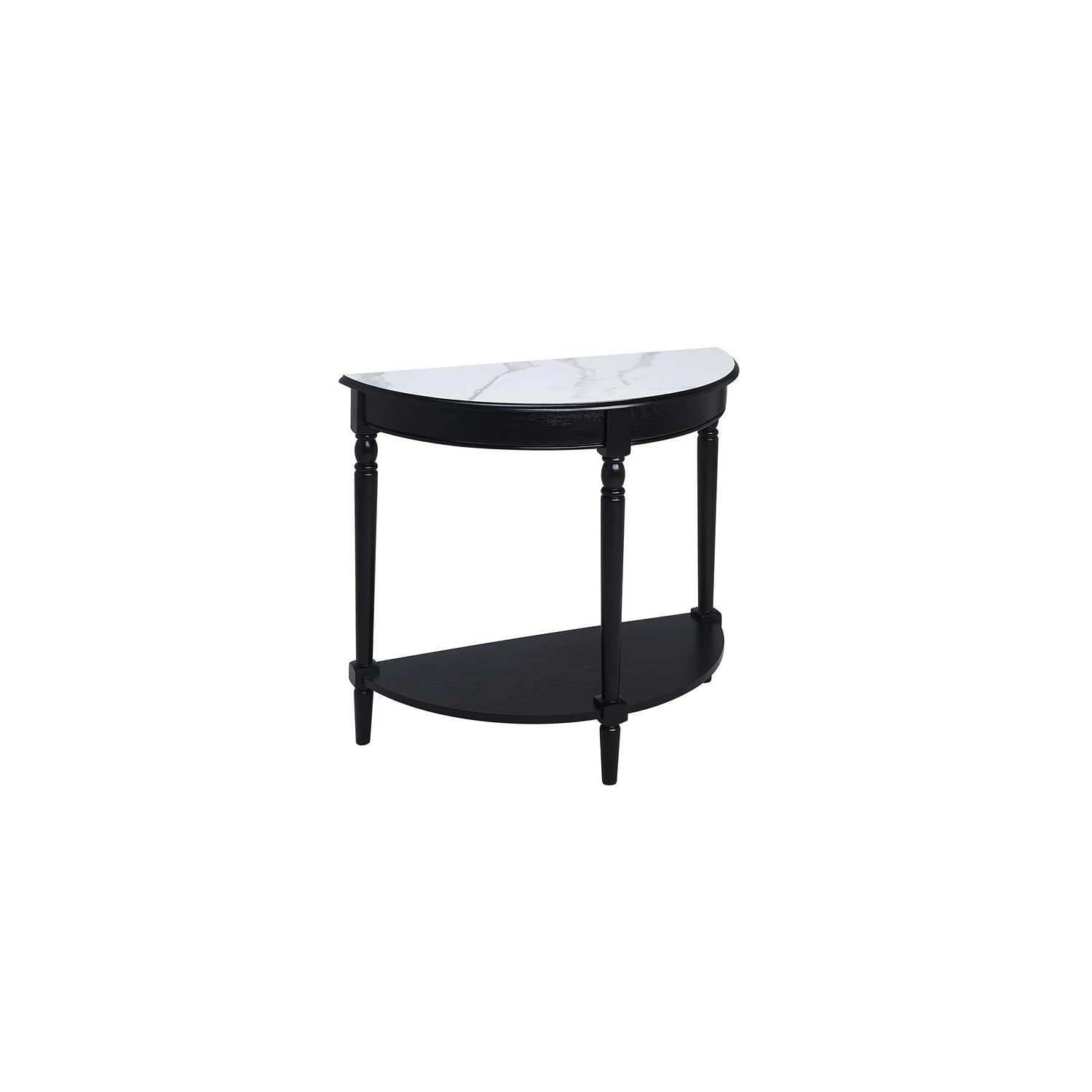 French Country Half-Round Entryway Table with Shelf in Black Wood Finish