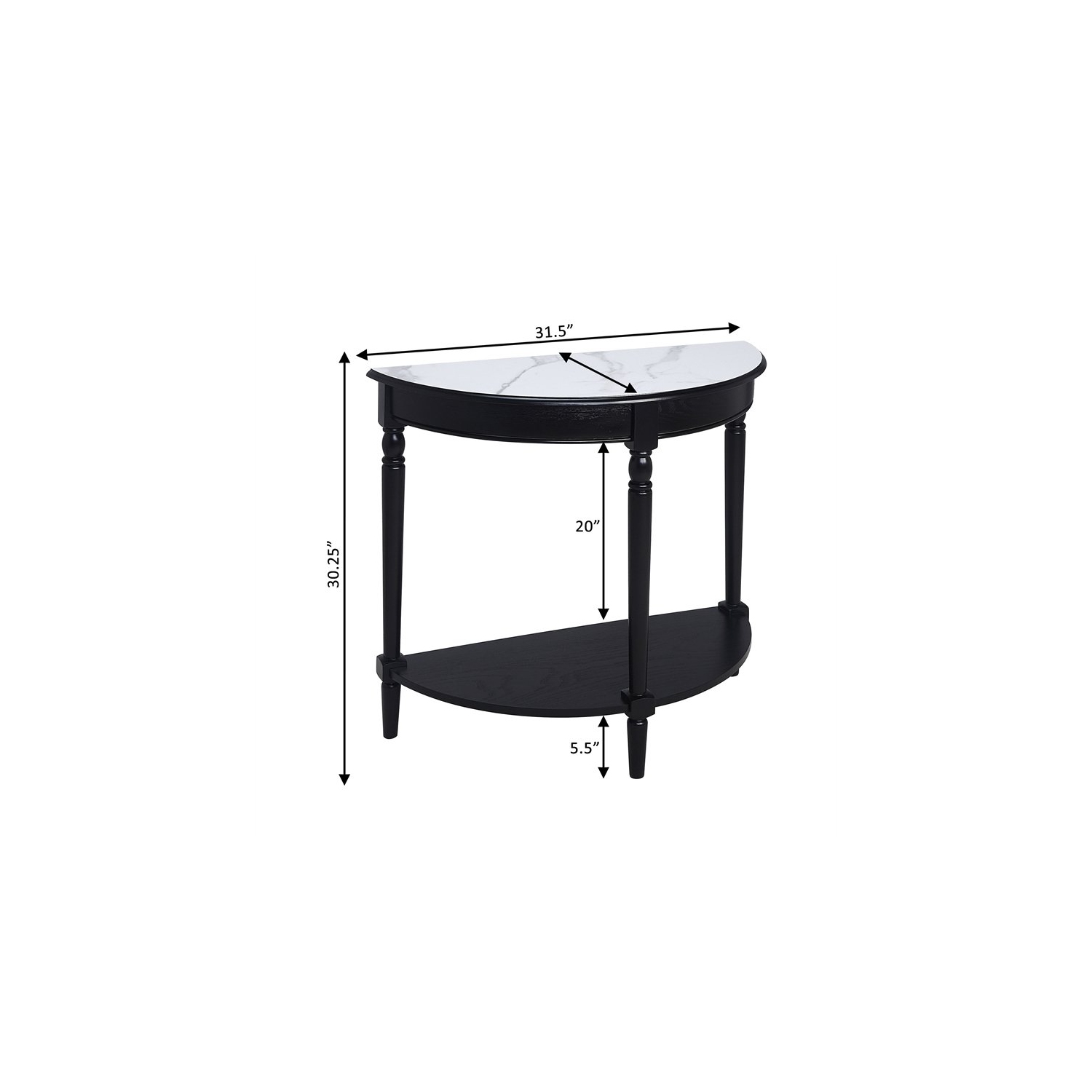 French Country Half-Round Entryway Table with Shelf in Black Wood Finish