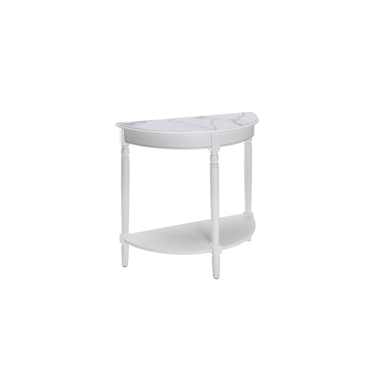 Table d’entrée demi-ronde avec tablette au fini bois blanc de French Country